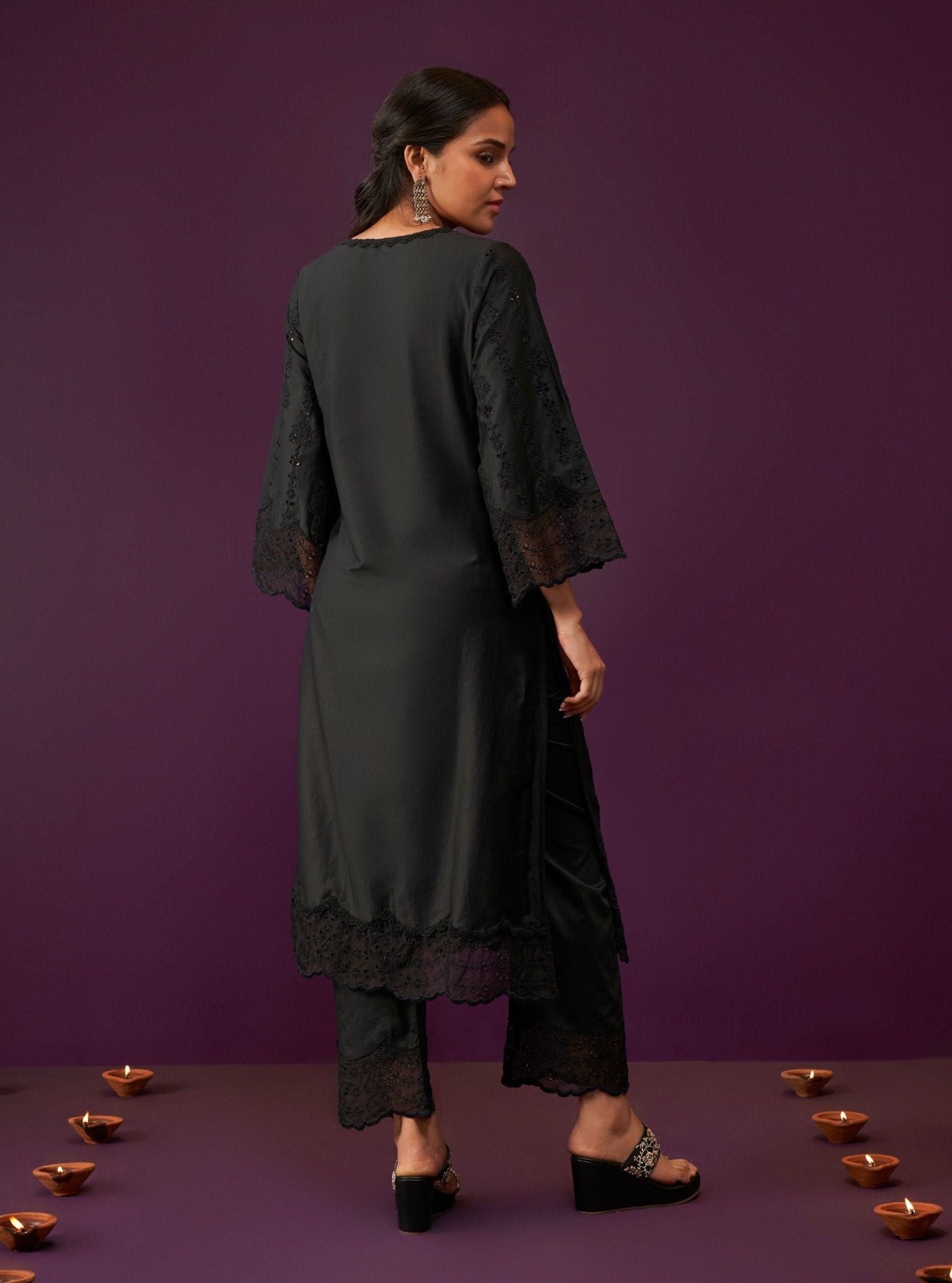 Madee Pima Satin Black Kurta Set