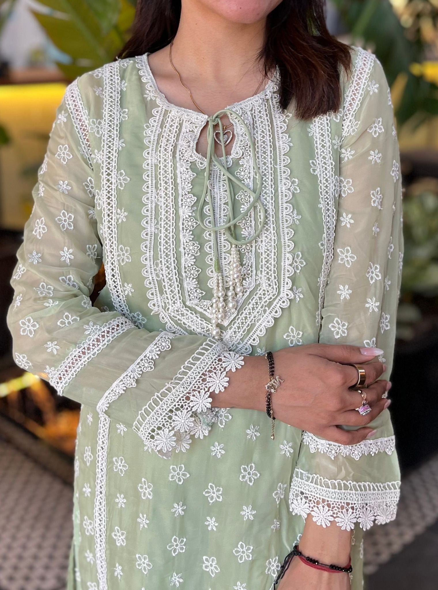 Pierro Organza Green Kurta Set