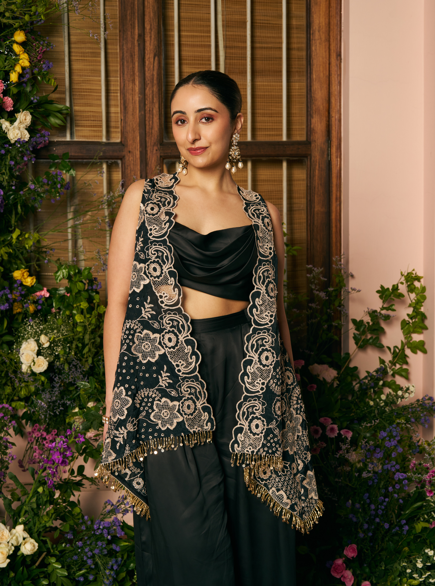 Charulata Glass Organza Black Jacket Set