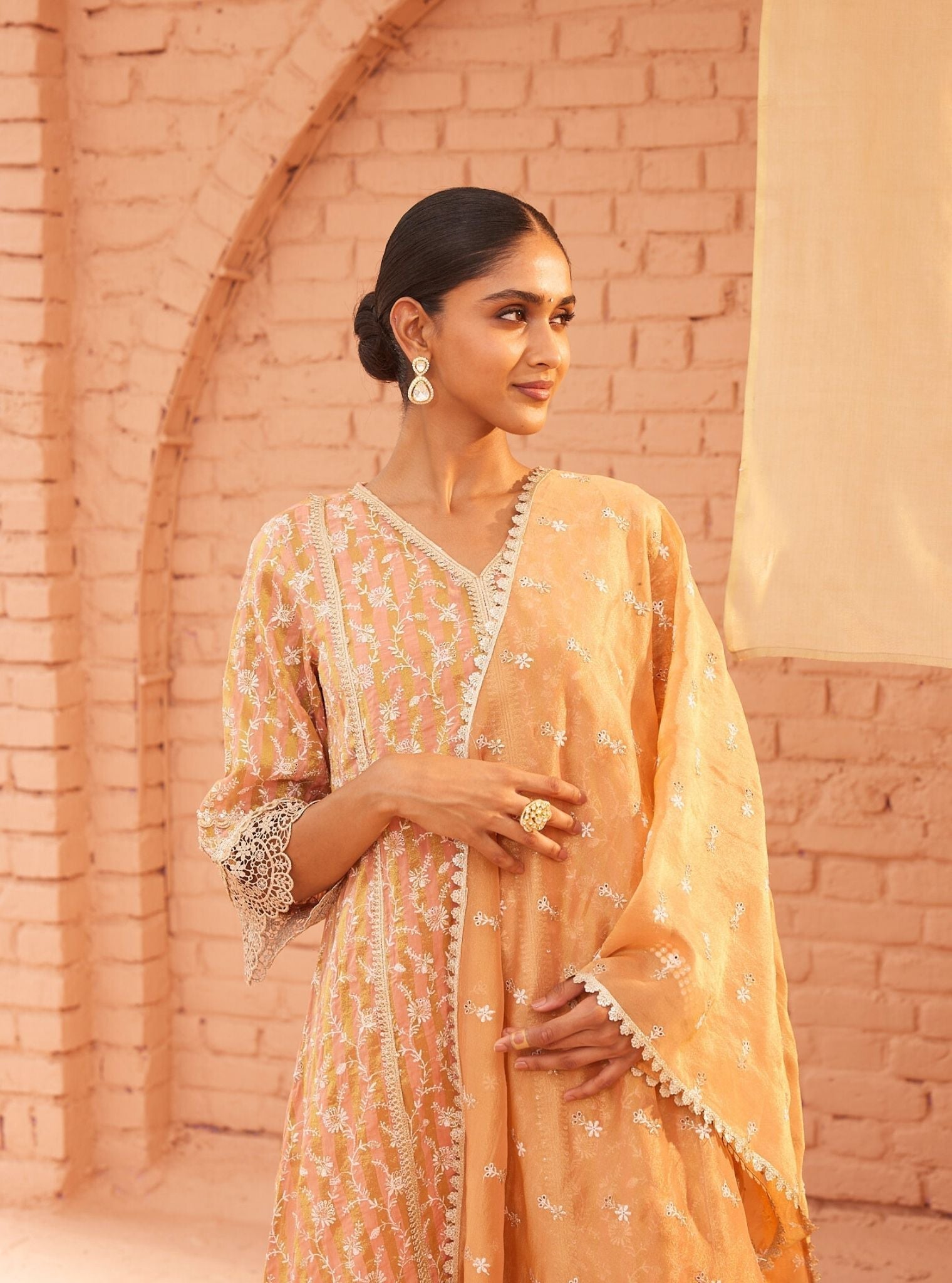 Caprina Banarsi Peach Kurta with Dhoti Pant Set