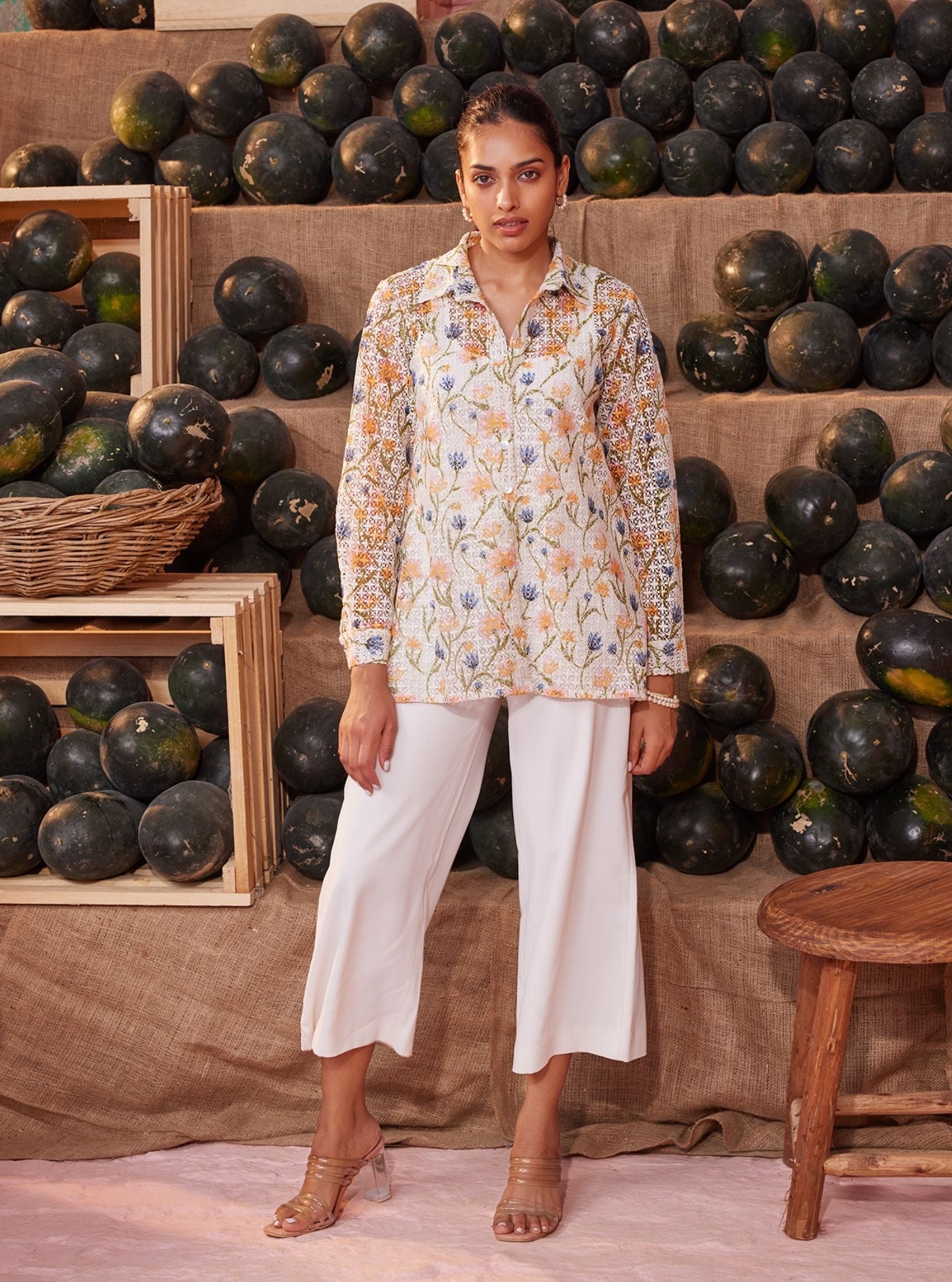 Lia Guipure White Printed Shirt