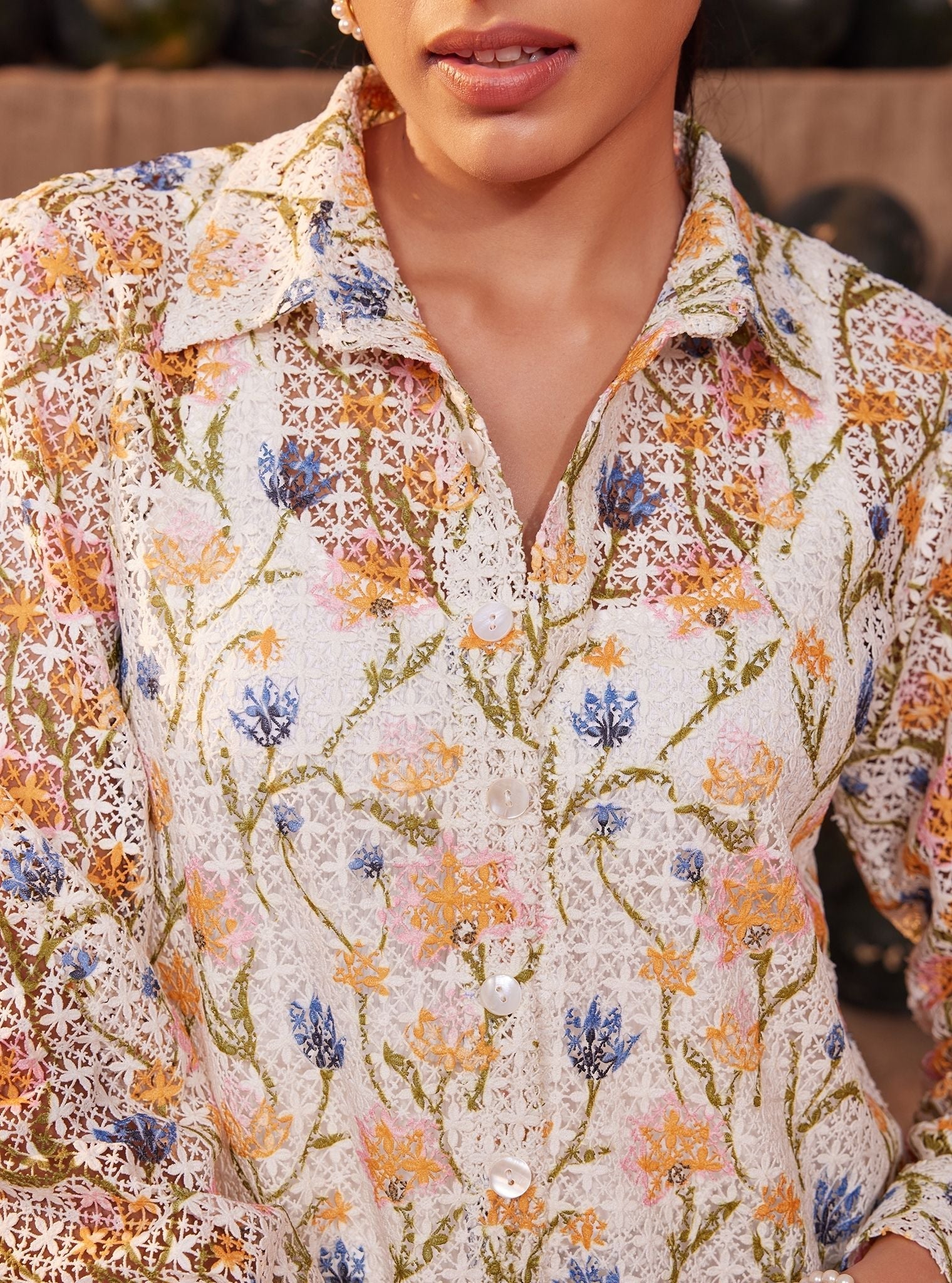 Lia Guipure White Printed Shirt