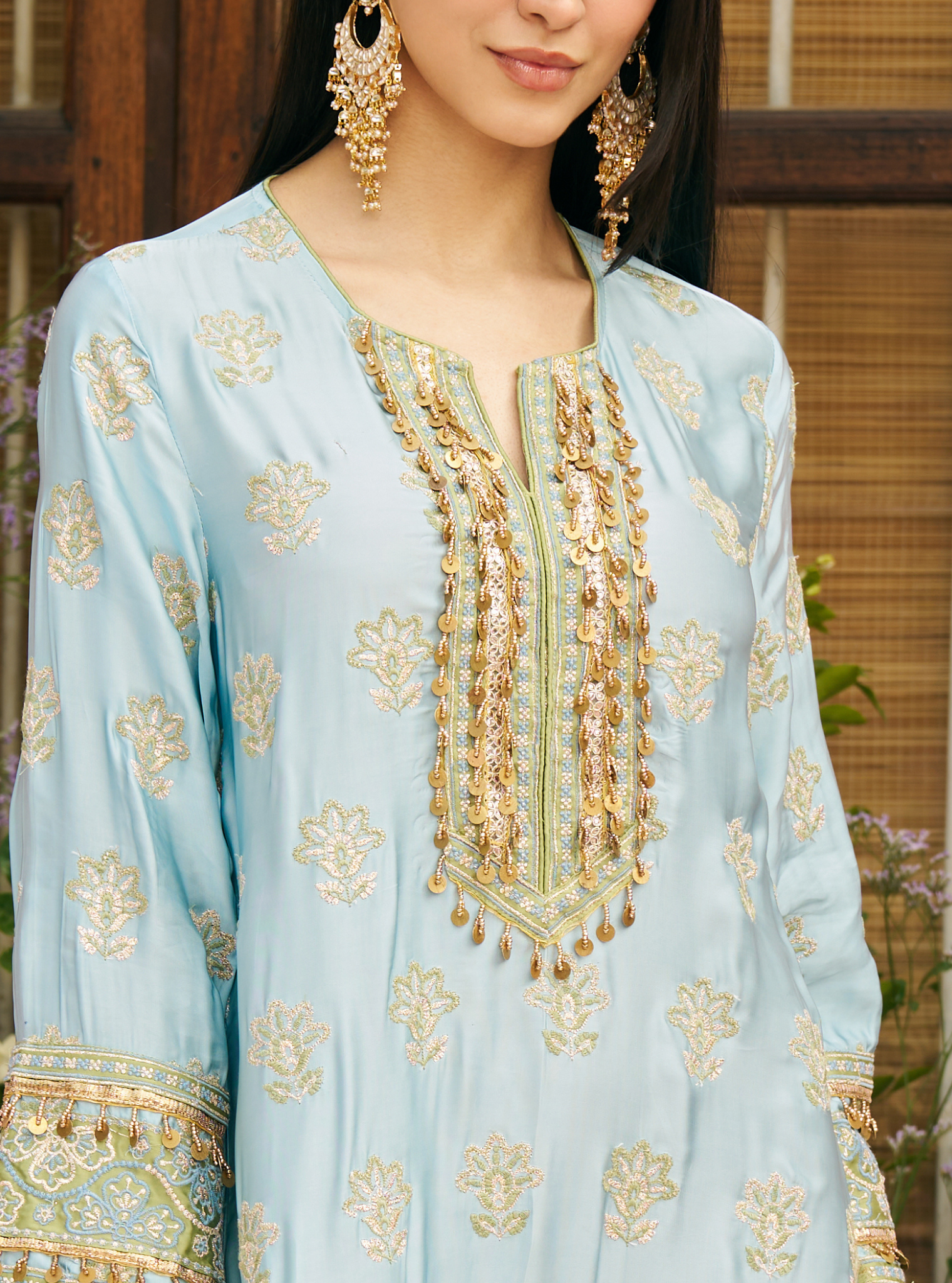Chitra Cupro Satin Blue Kaftan Set