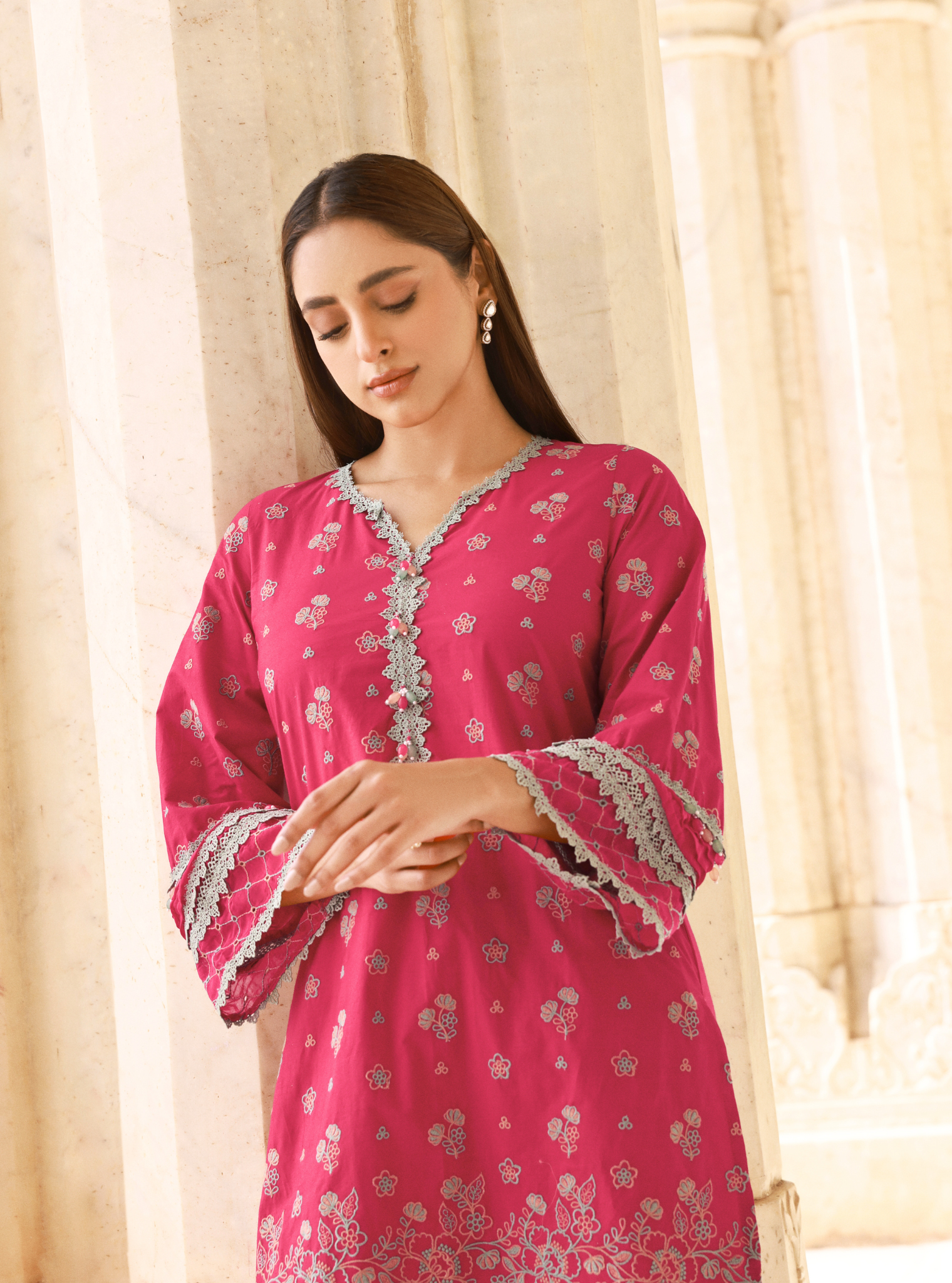 Kaveera Supima Cotton Fuschia Kurta Set