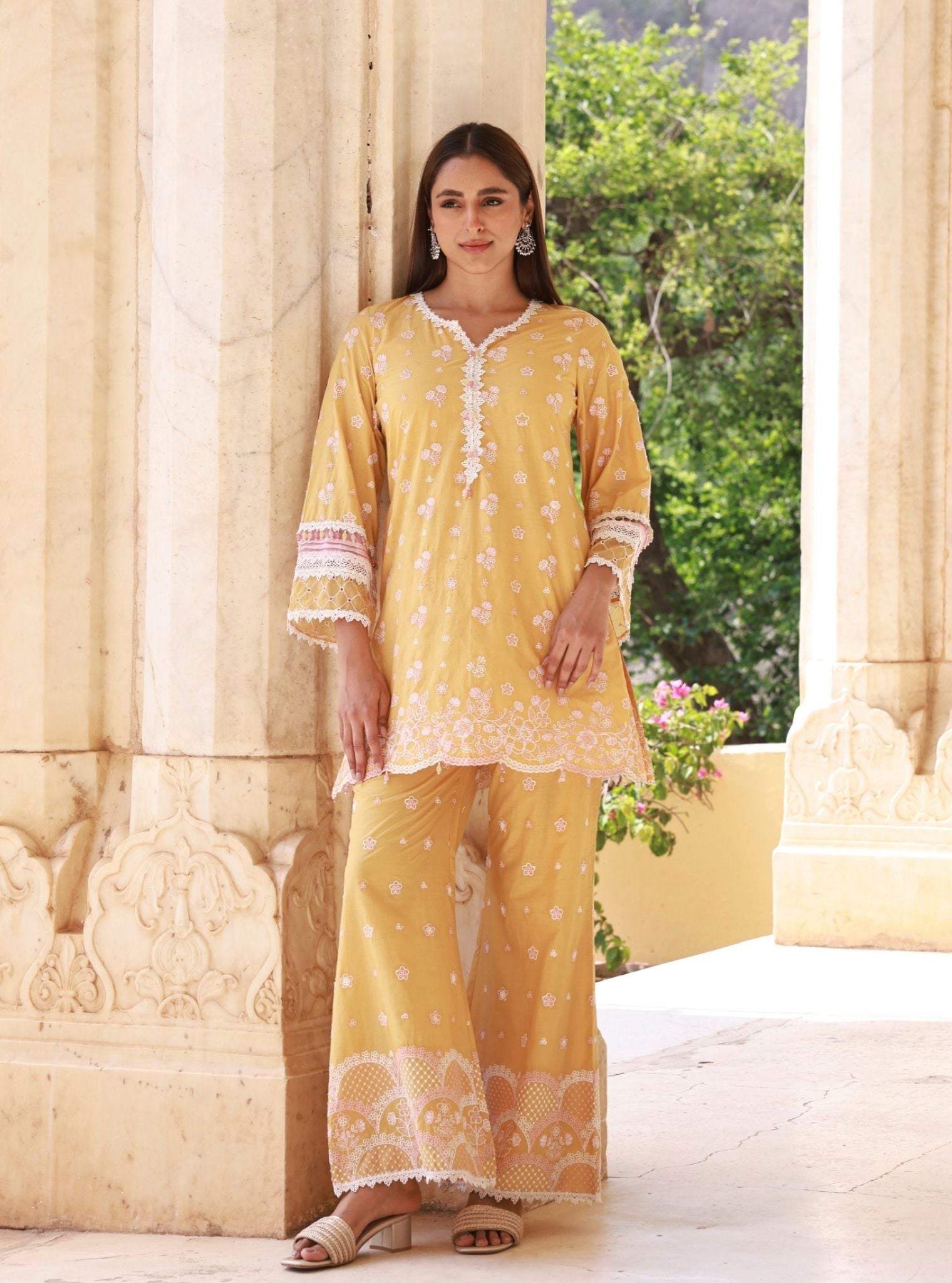 Kaveera Supima Cotton Mustard Kurta Set