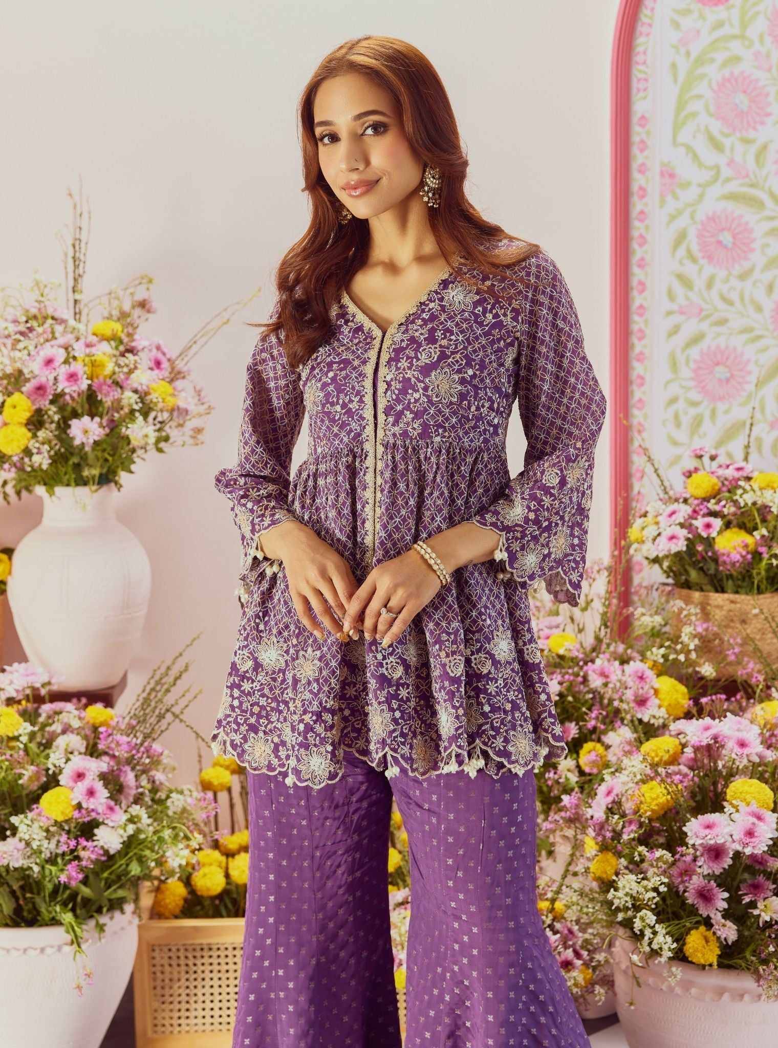 Ghunghroo Banarsi Purple Top Set