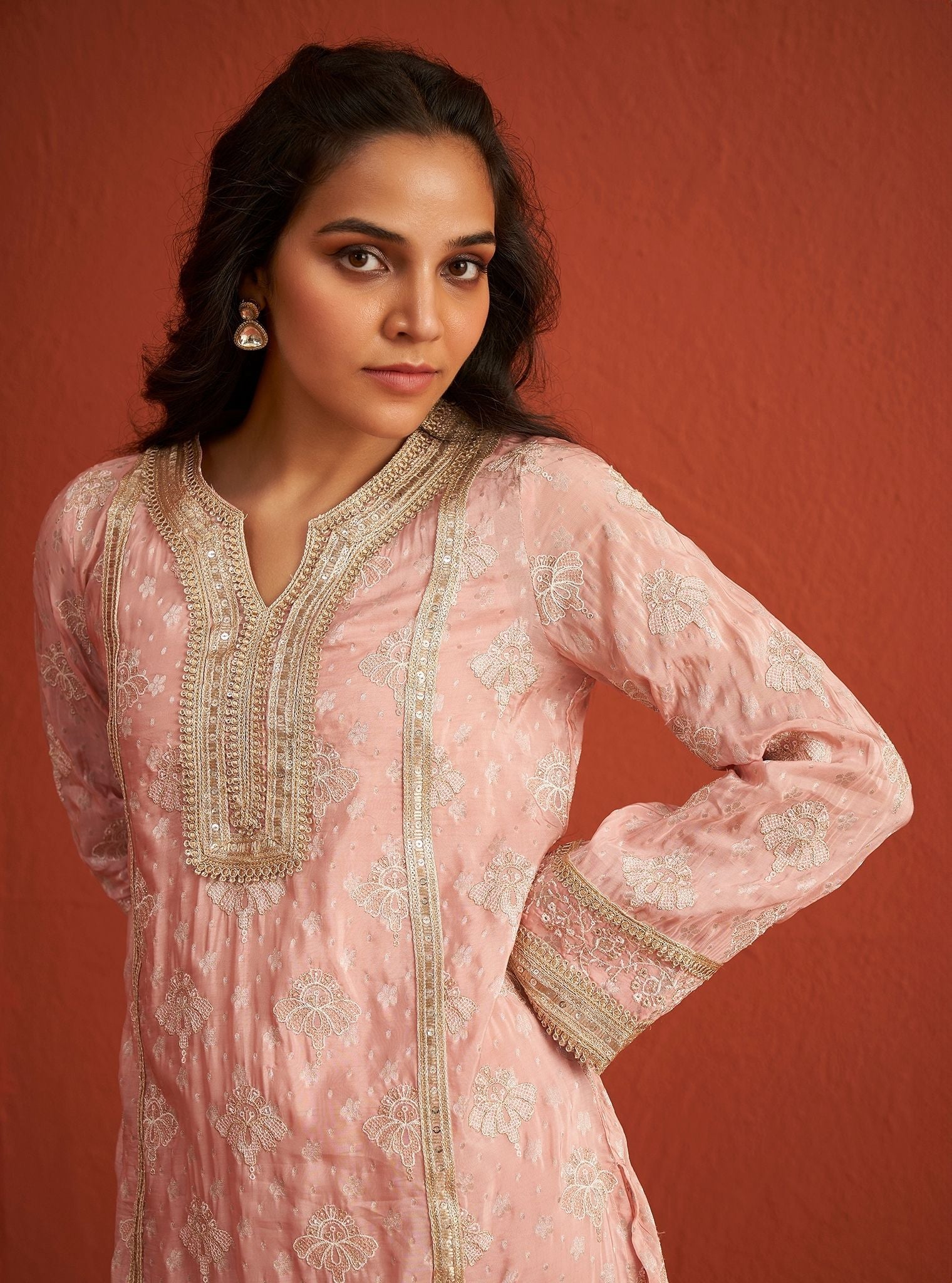 Faye Banarsi Pink Kurta Set