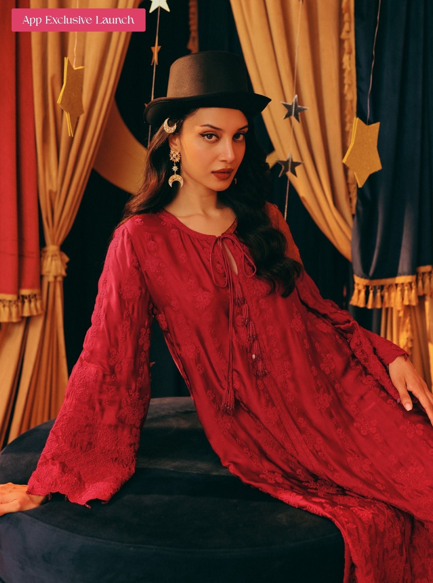 Arlette Cupro Satin Red Long Kaftan Set