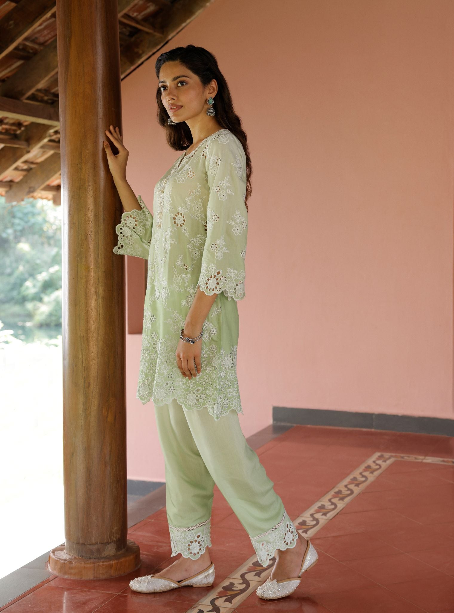 Jaithra Ombre Lawn Green Kurta Set