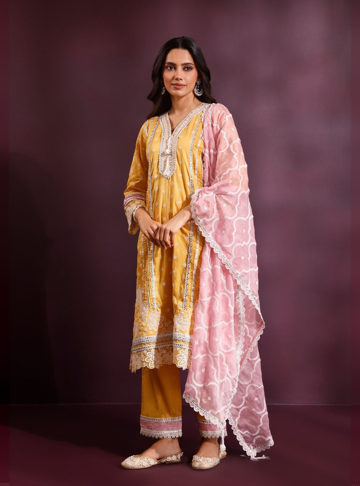Pira Pima Satin Mustard Kurta Set