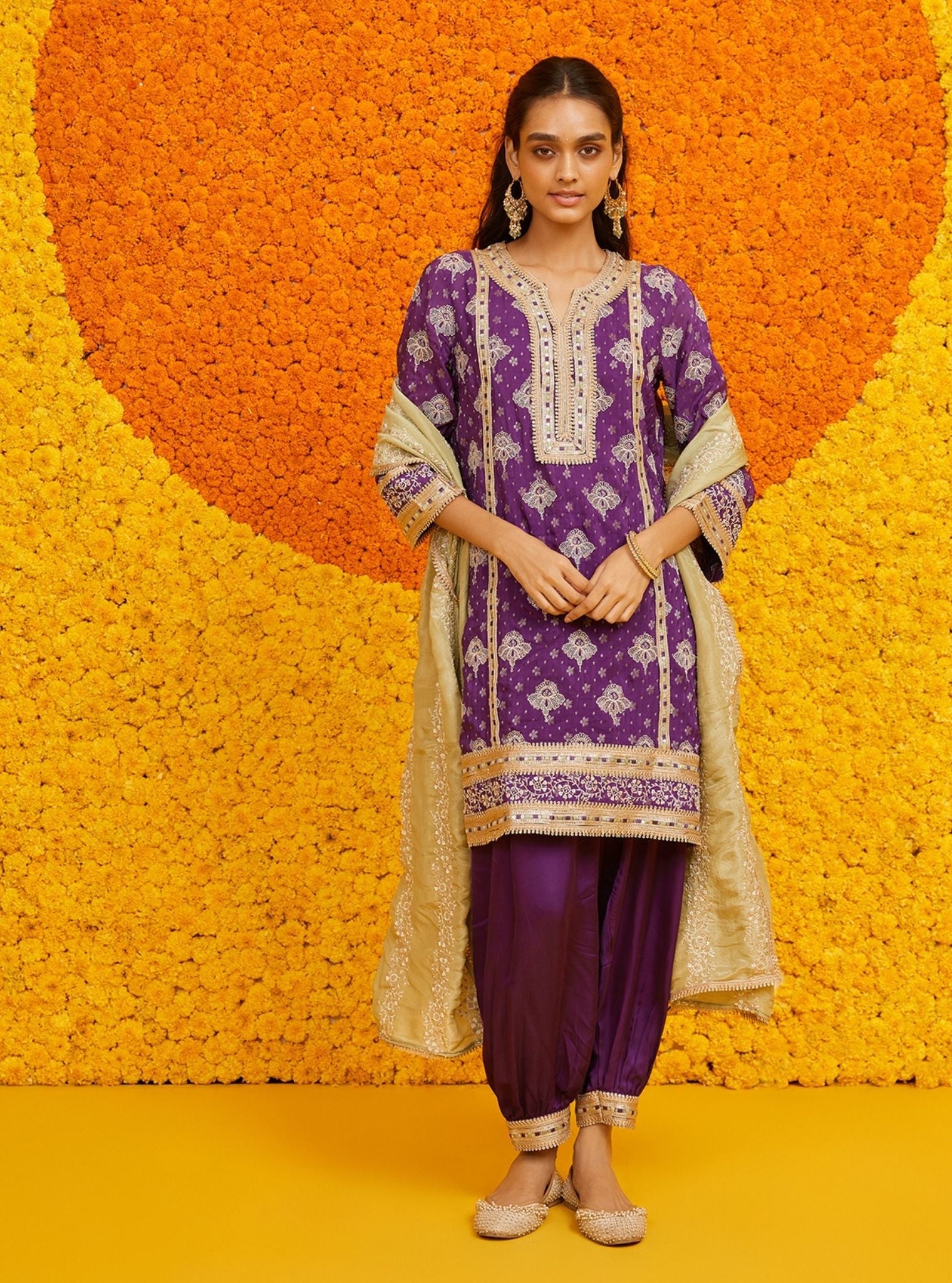 Faye Banarsi Purple Kurta Set