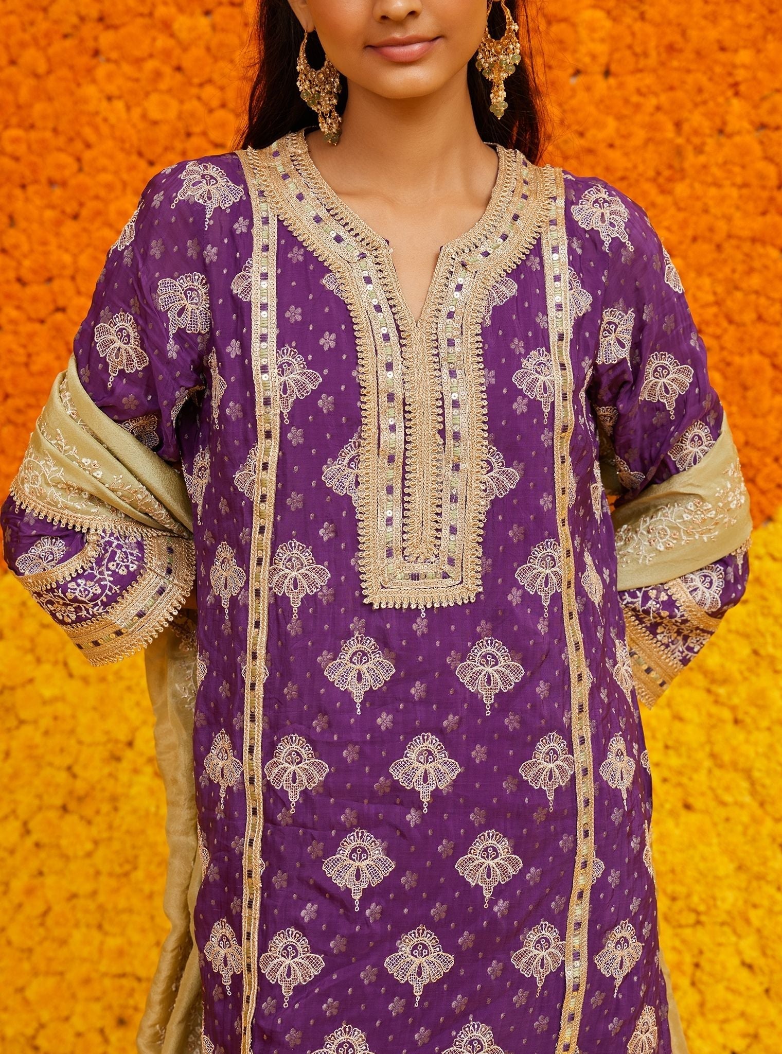 Faye Banarsi Purple Kurta Set