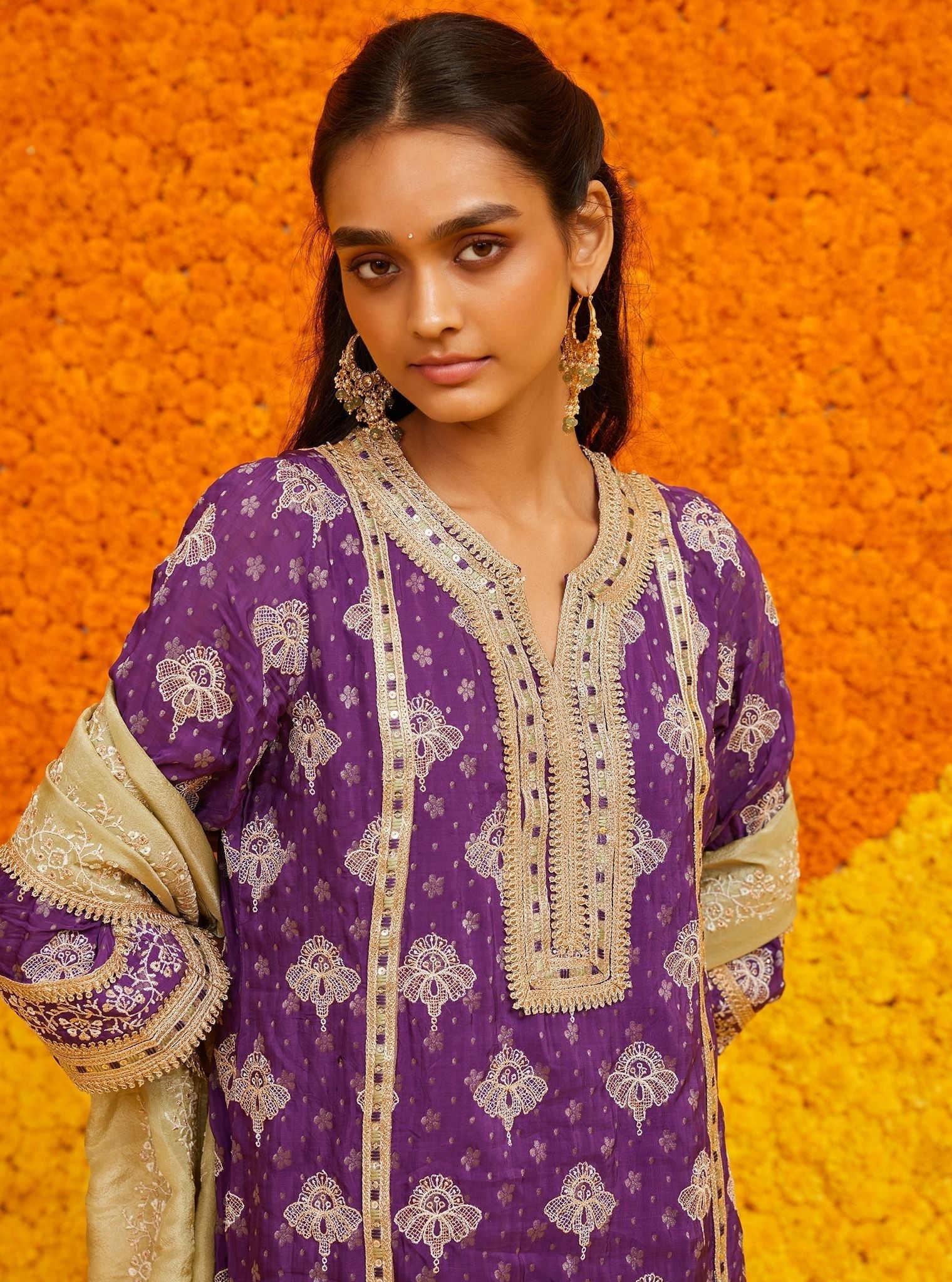 Faye Banarsi Purple Kurta Set