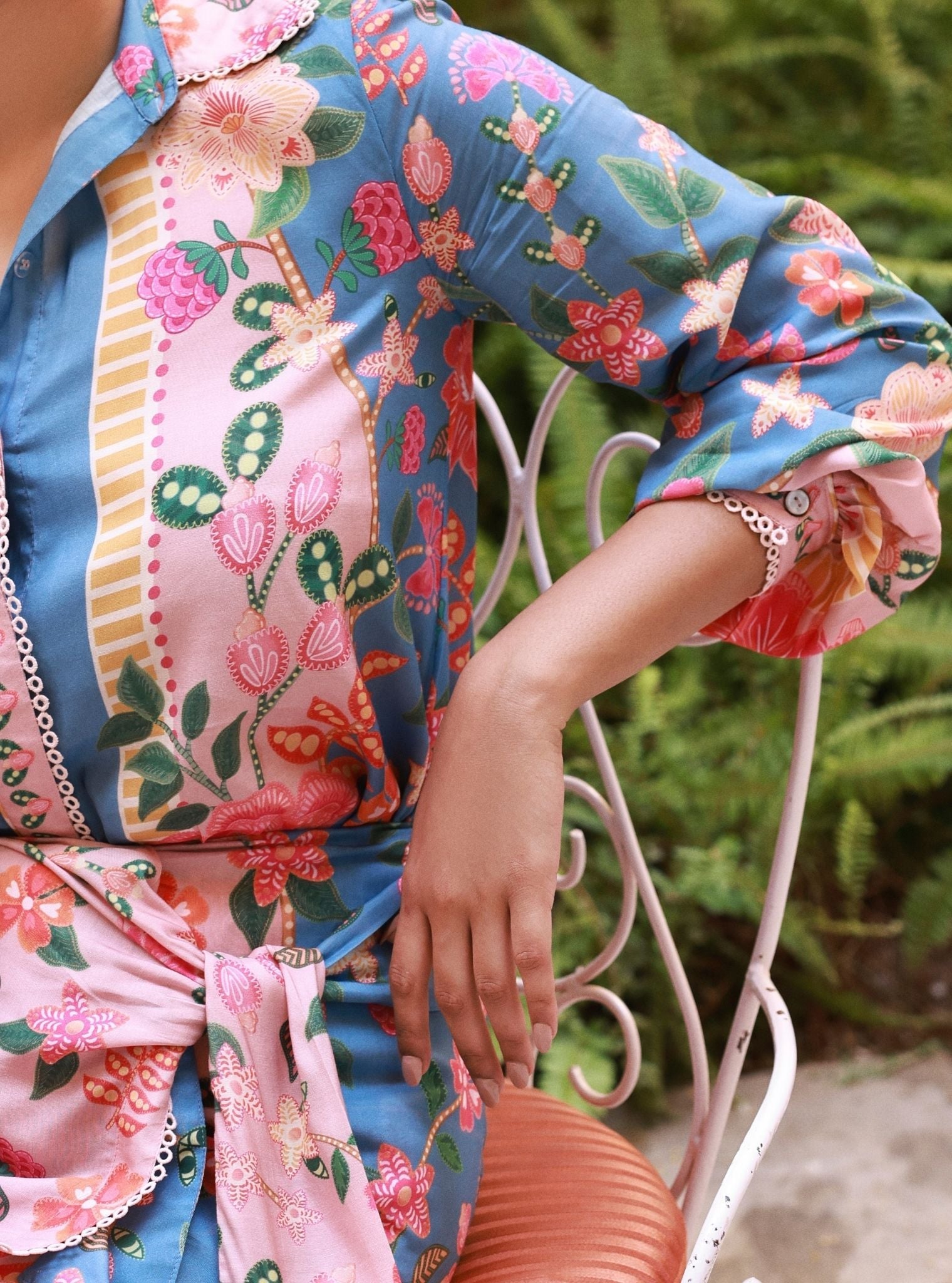 Raisa Lawn Printed Dark Denim Shirt With Skirt