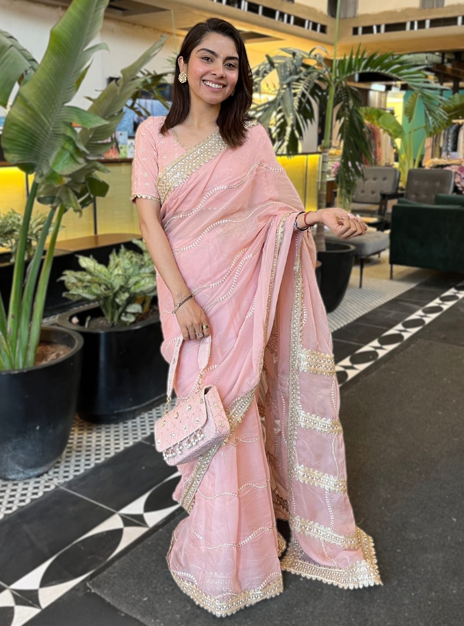 Aubry Organza Pink Saree