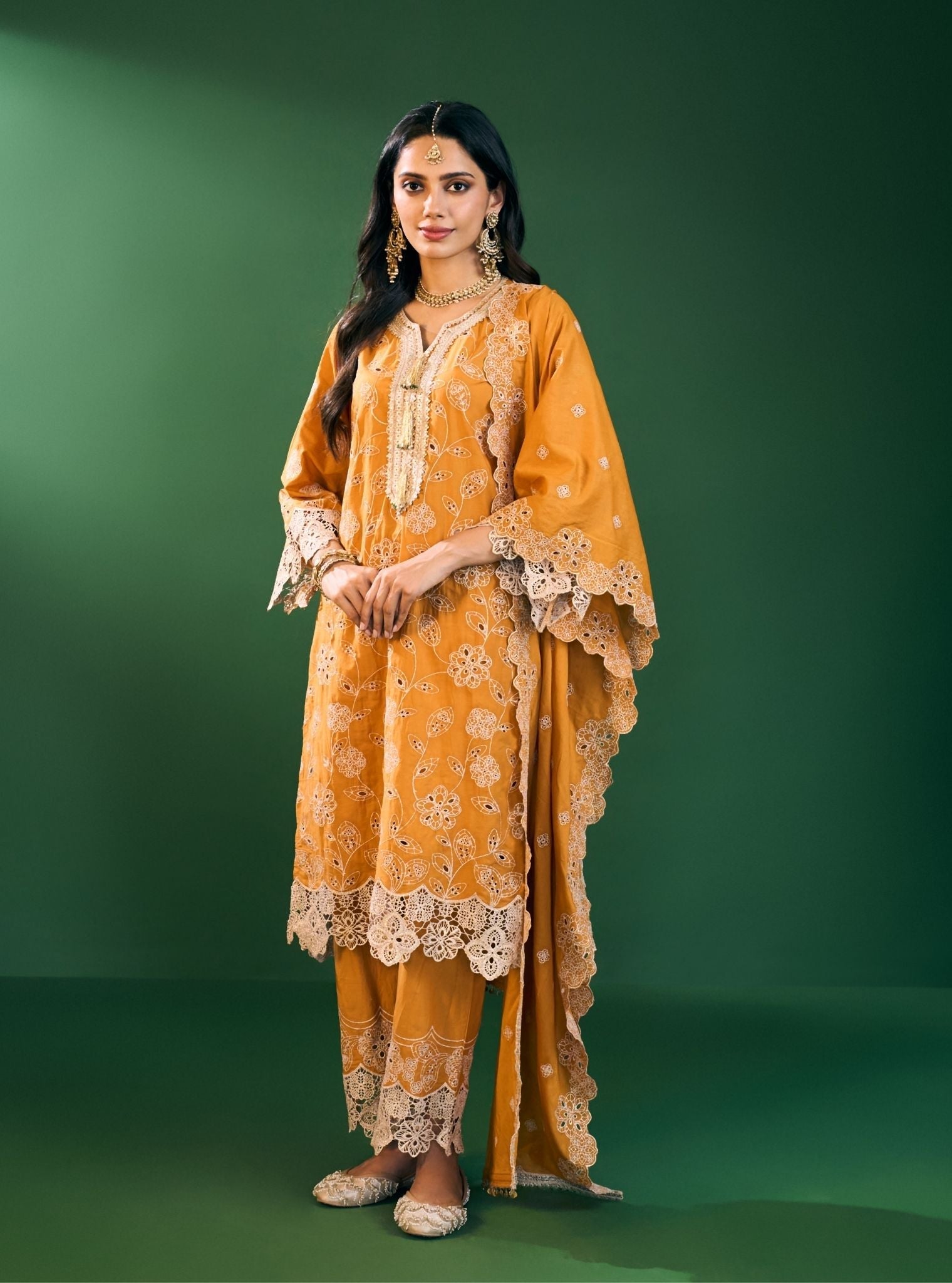 Arisha Supima Cotton Mustard Kurta Set