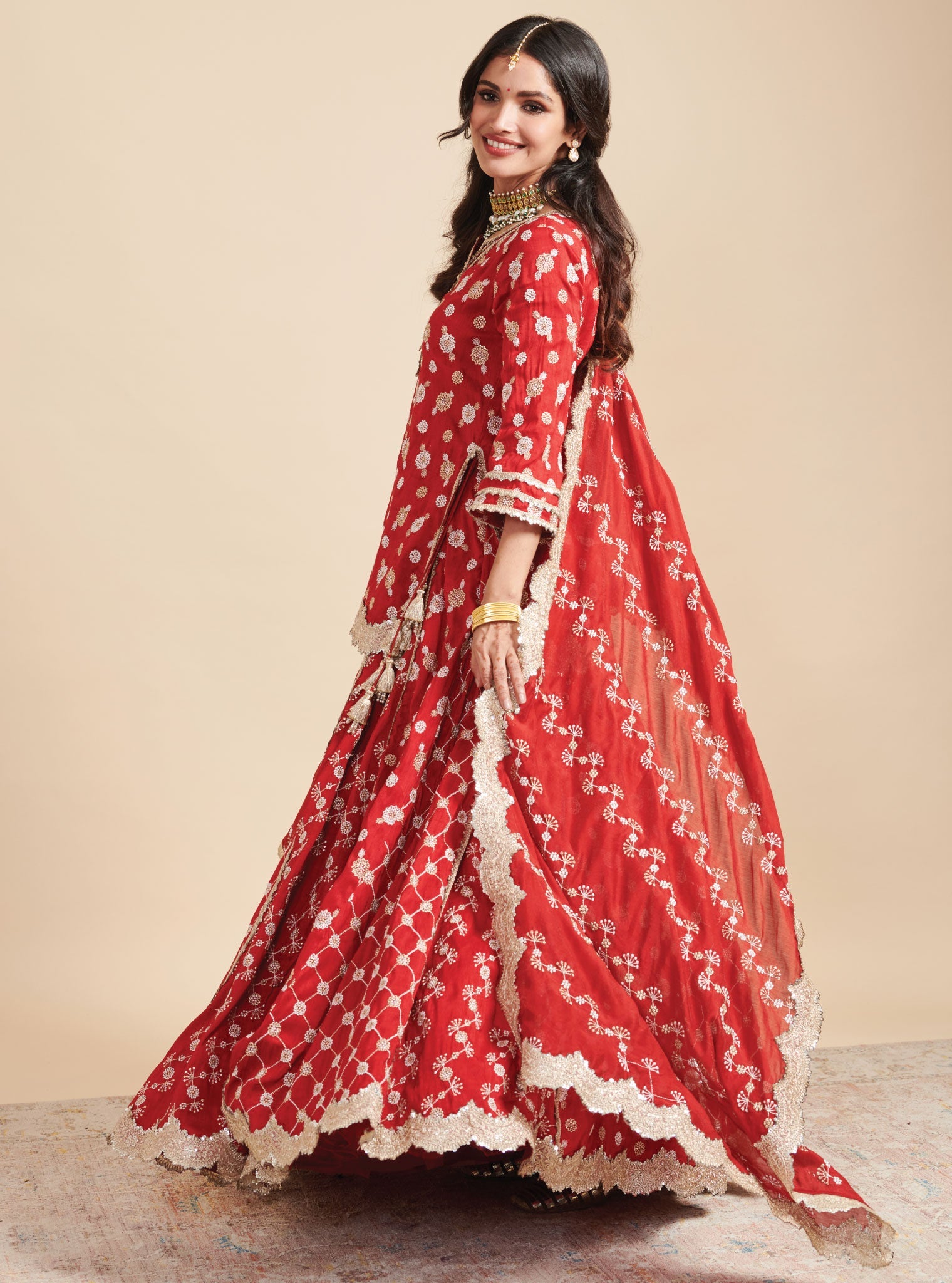 Surkh Silk Red Kurta with Lehenga Set