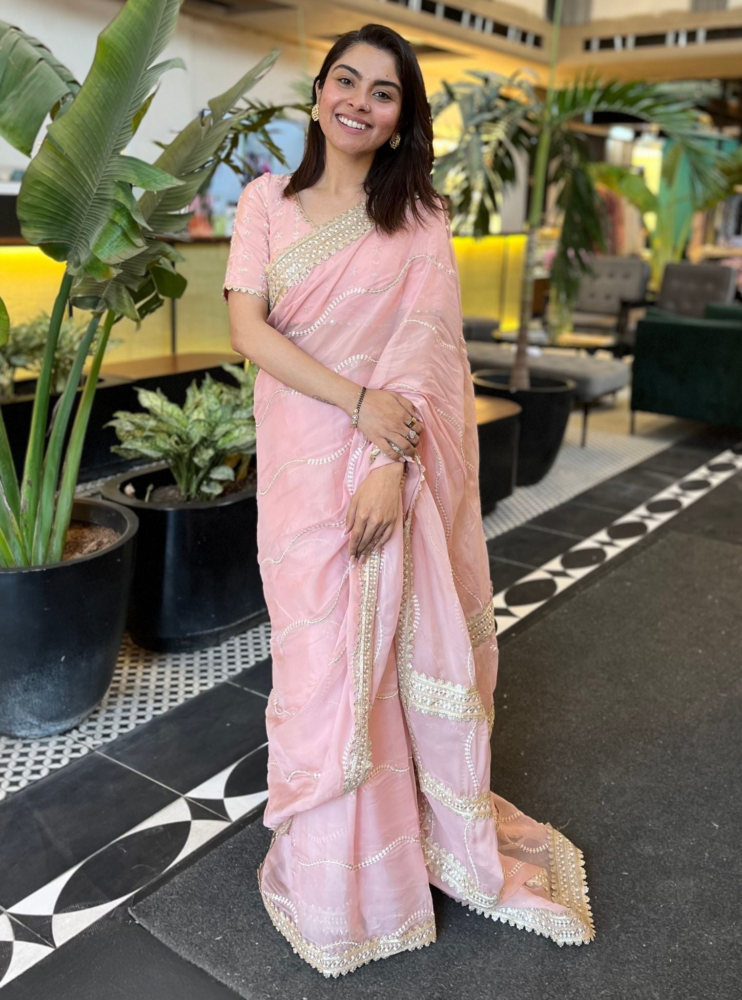 Aubry Organza Pink Saree