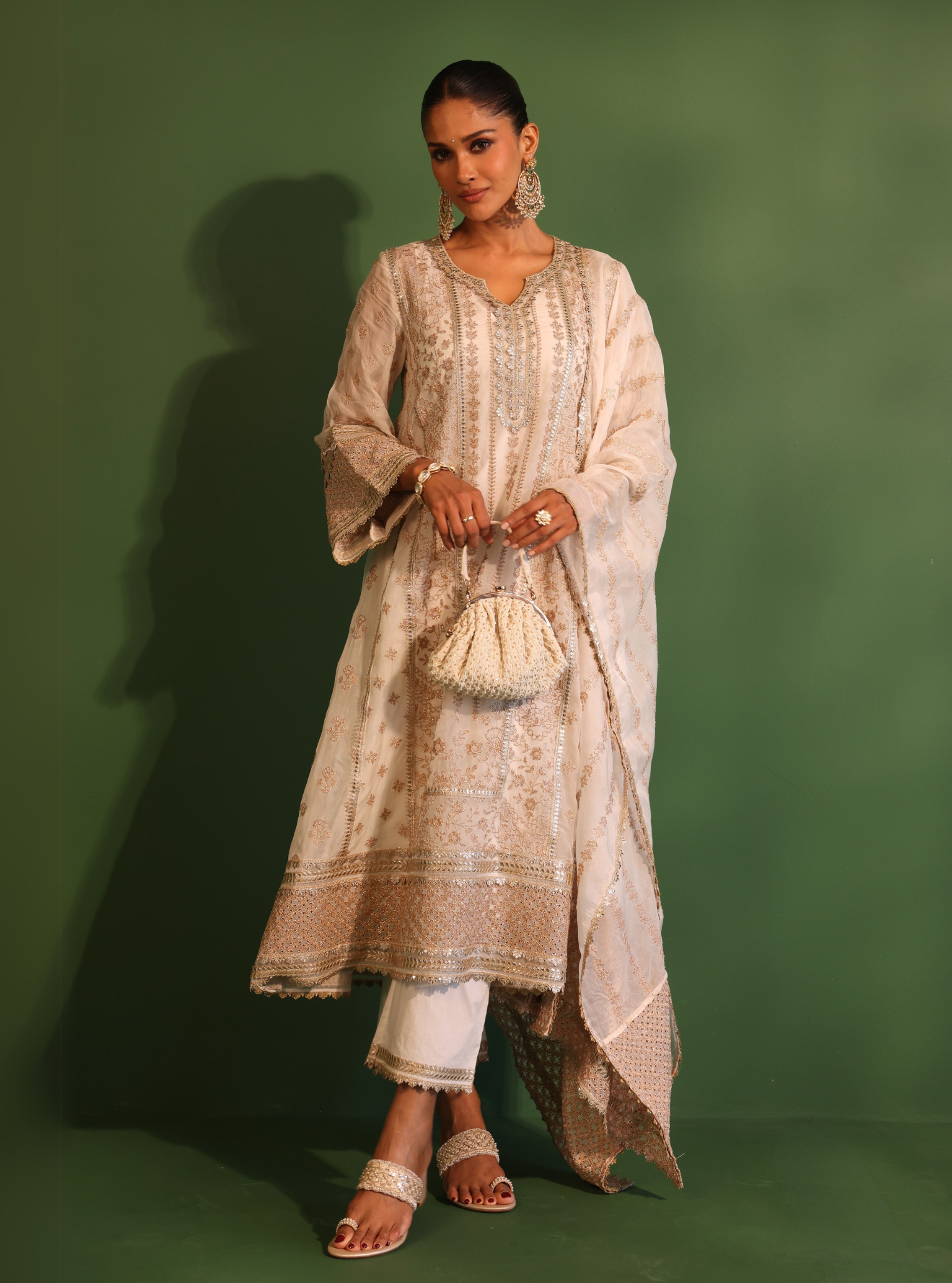Katha Organza Off White Anarkali Kurta Set