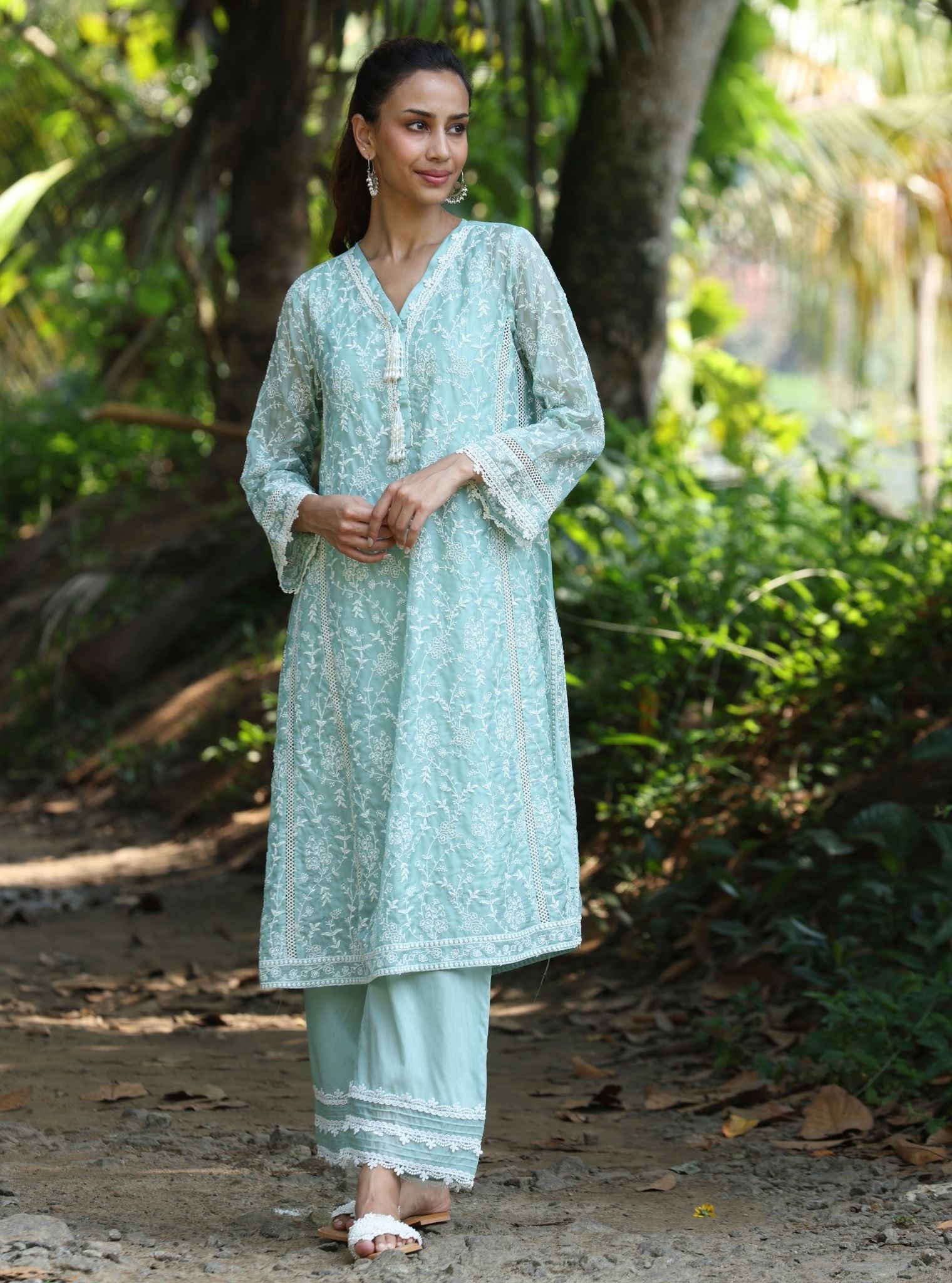 Caara Organza Teal Blue Kurta Set
