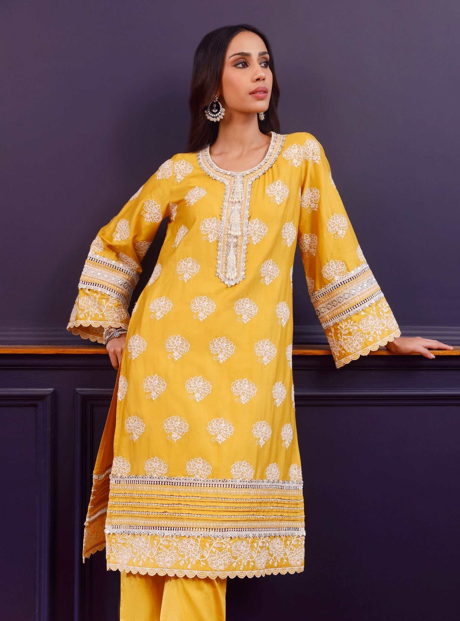 Reha Pima Satin Mustard Kurta Set
