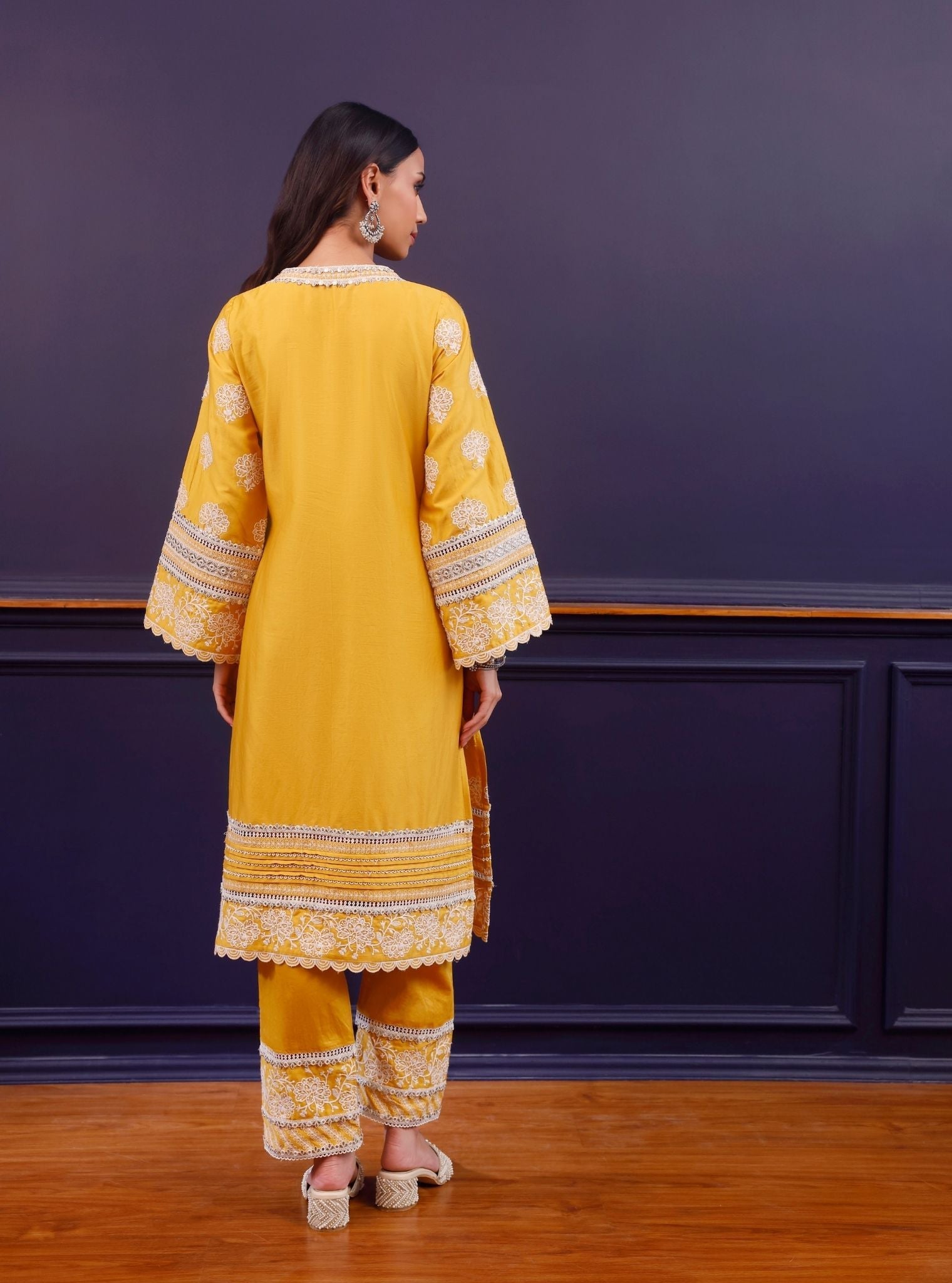 Reha Pima Satin Mustard Kurta Set
