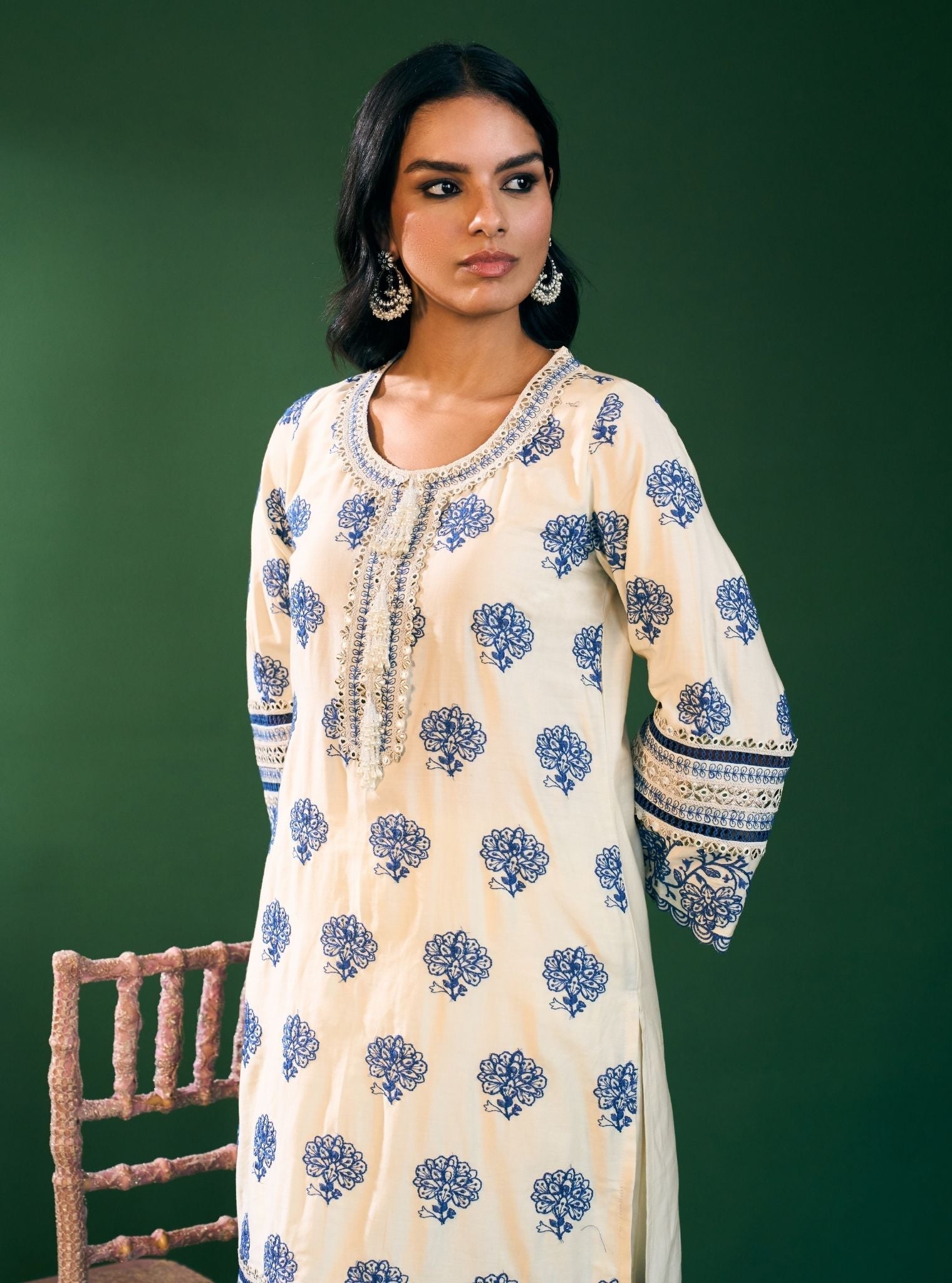 Reha Pima Satin Off White Kurta Set