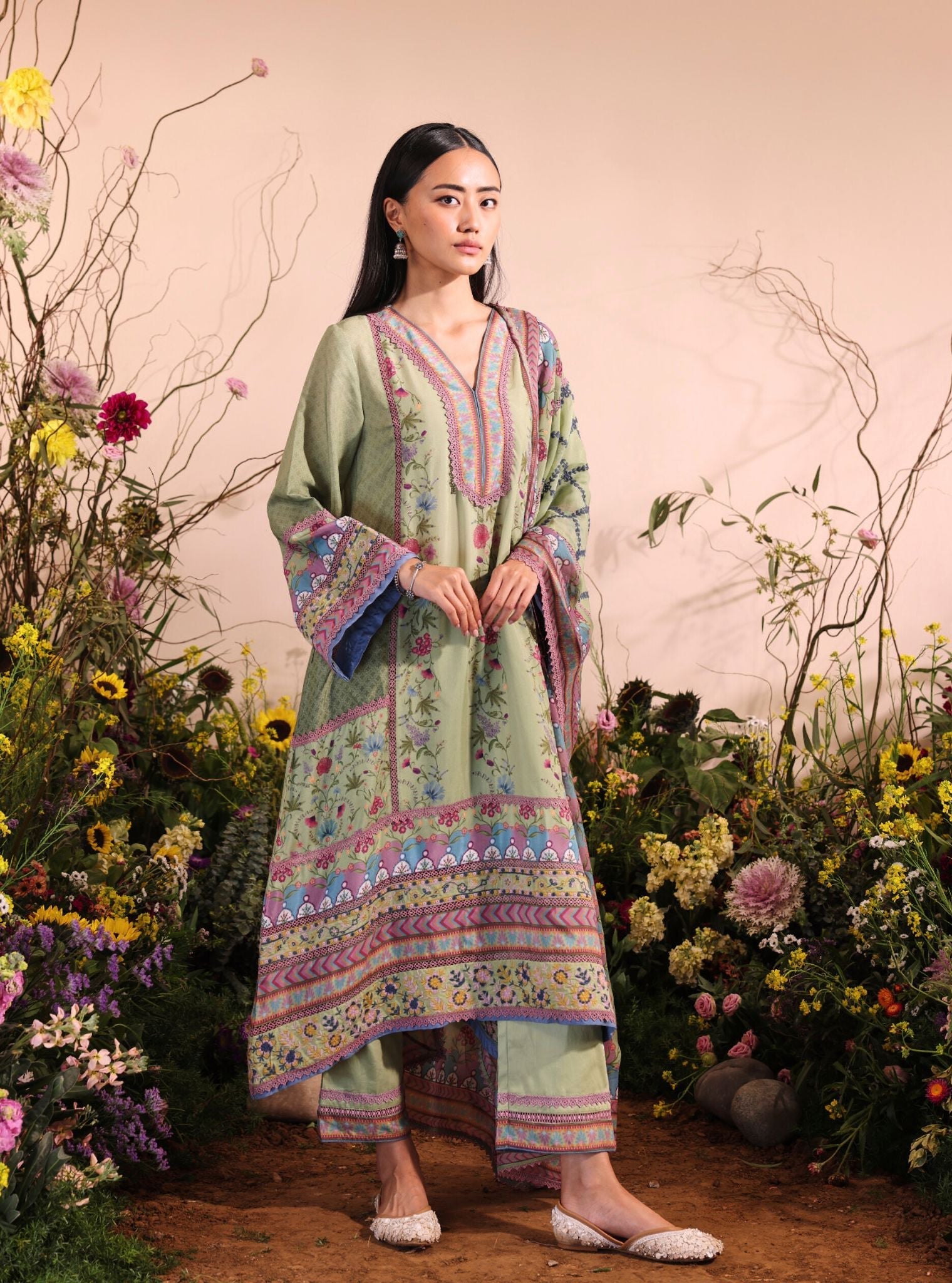 Yamini Printed Ombre Lawn Green Kurta Set