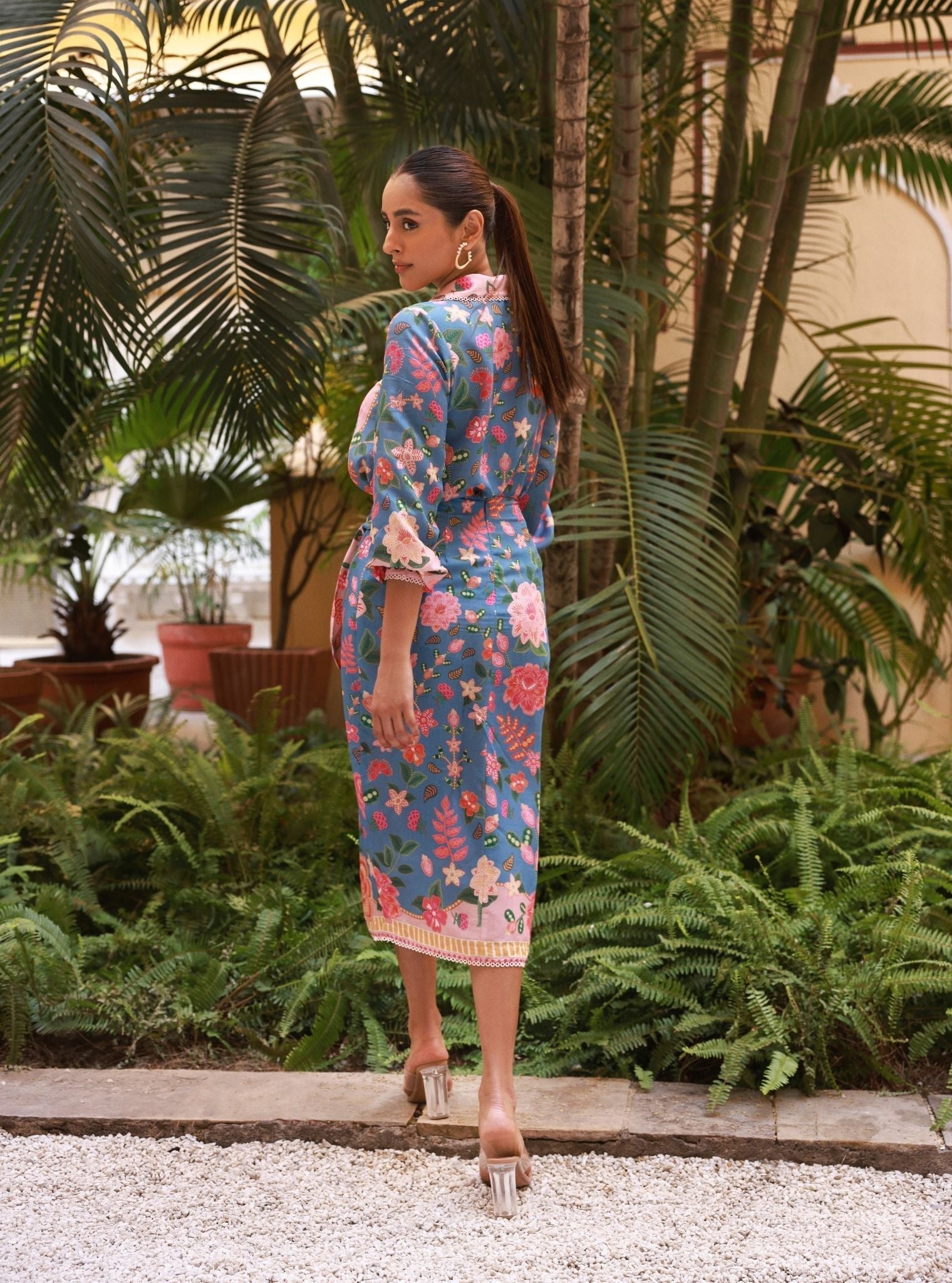 Raisa Lawn Printed Dark Denim Shirt With Skirt