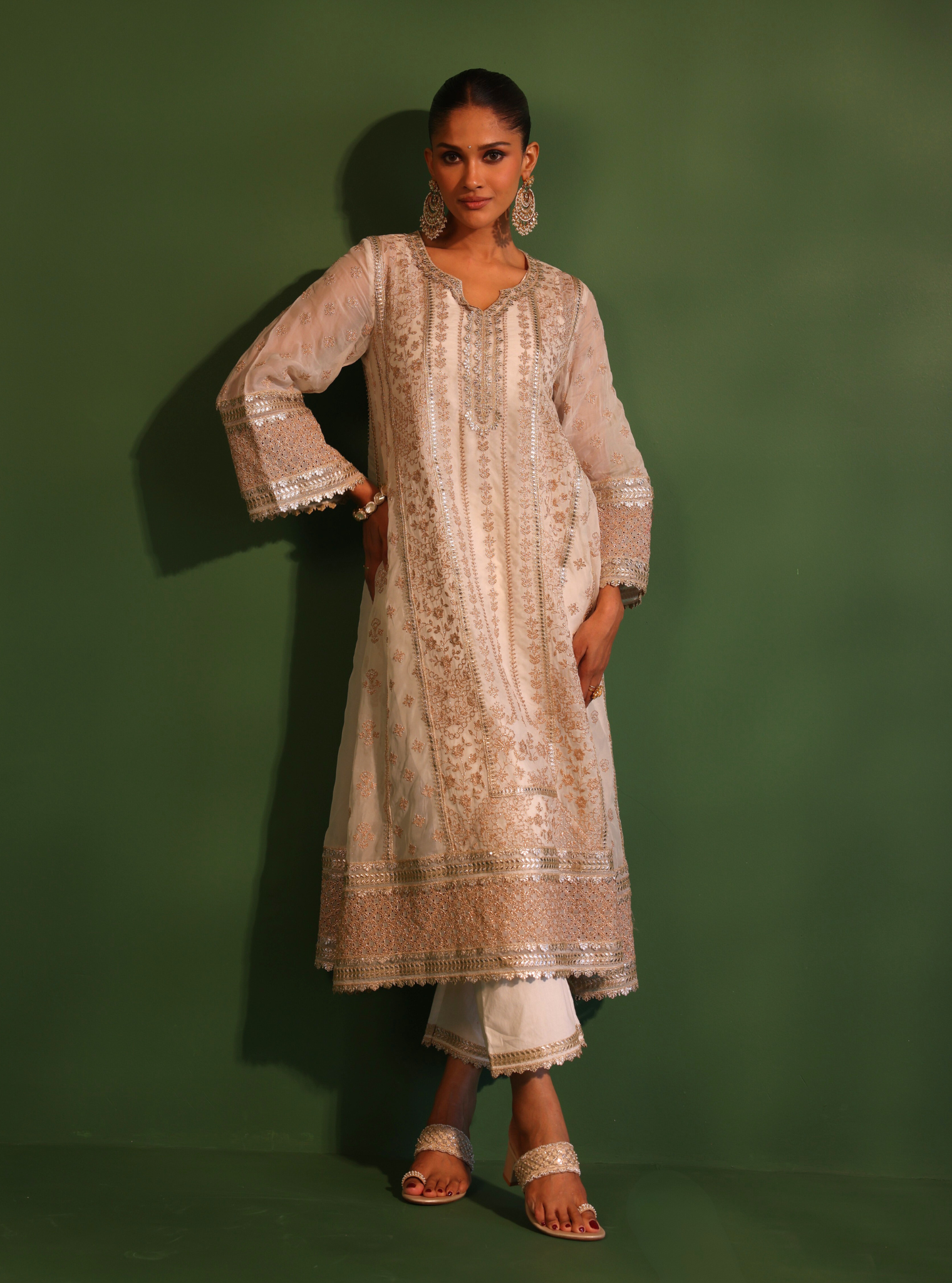 Katha Organza Off White Anarkali Kurta Set