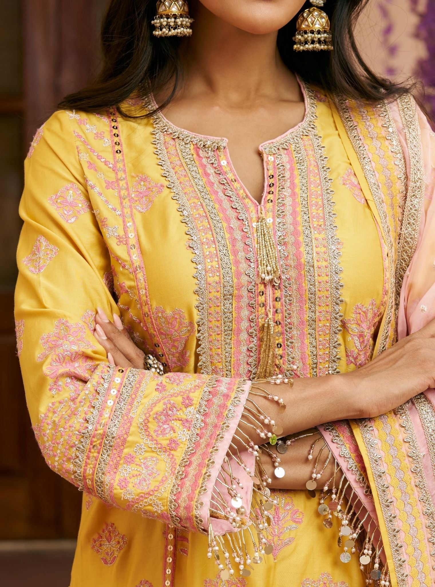 Khumari Pima Satin Mustard Kurta Set