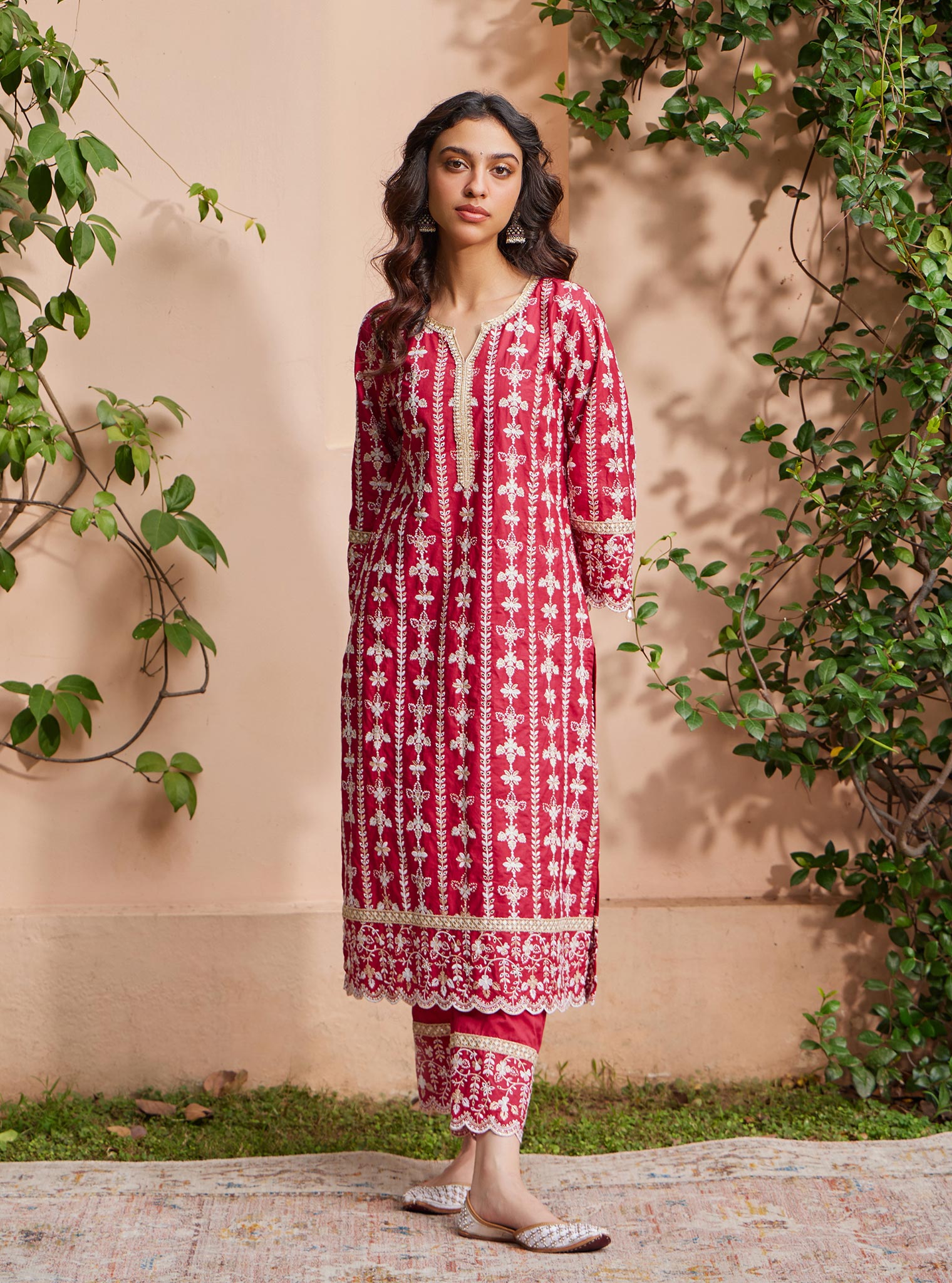 Mulmul Supima Cotton Purvayi Red Pant