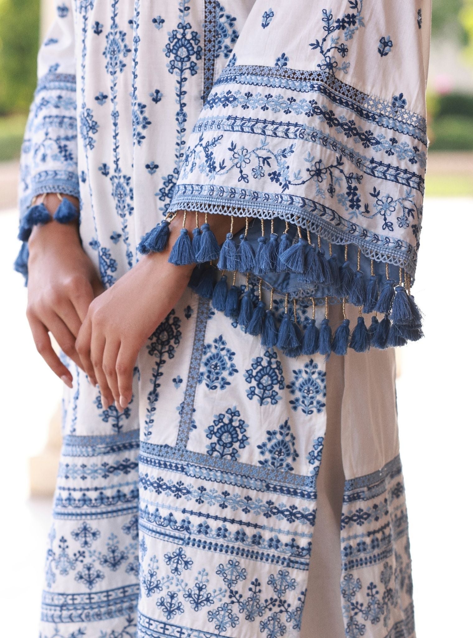 Lomeya Supima Cotton White & Blue Kurta Set