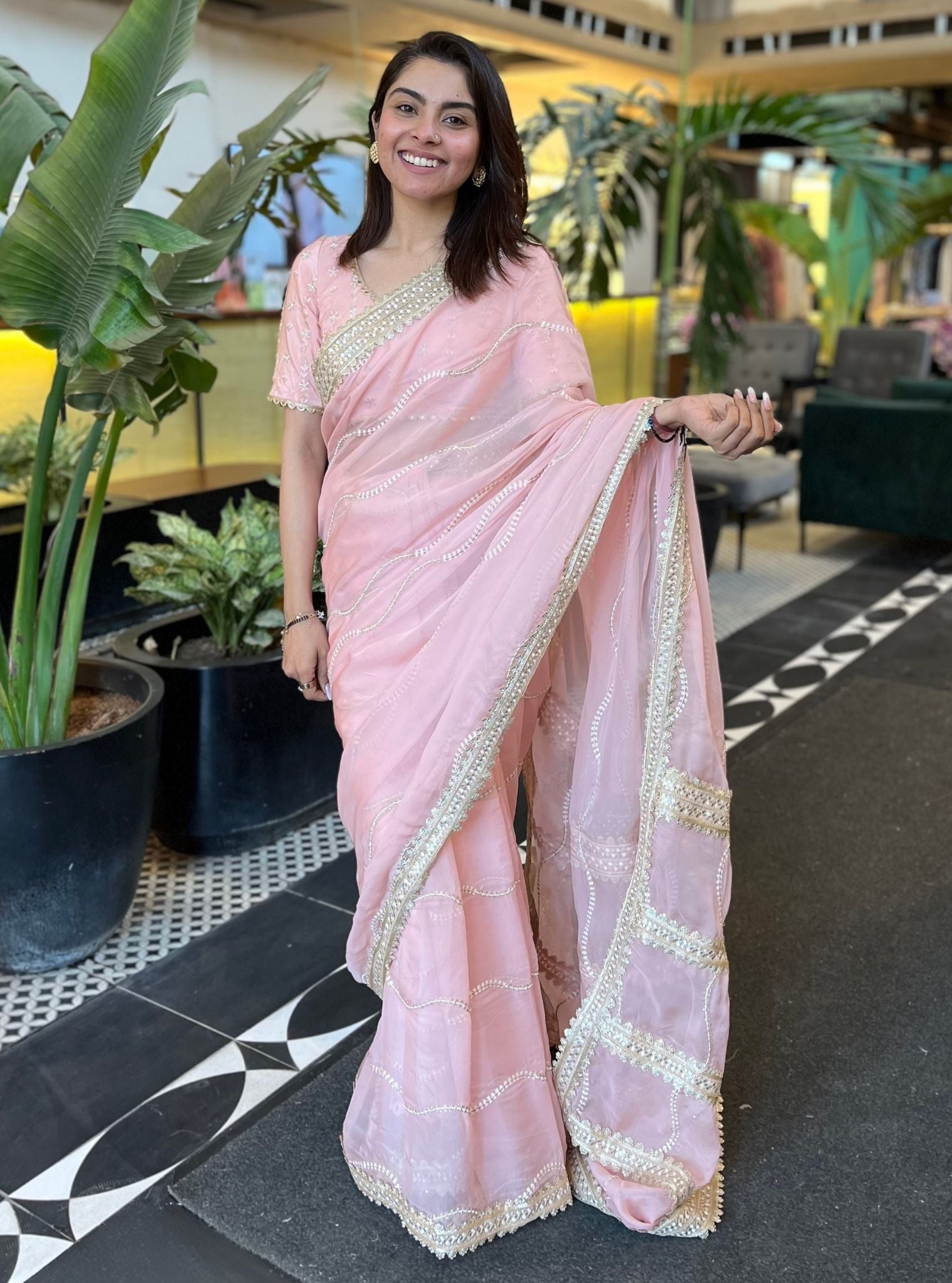 Aubry Organza Pink Saree