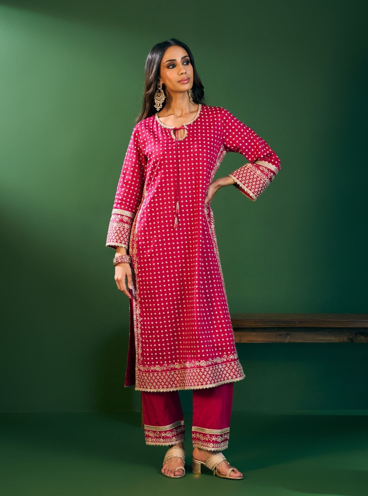 Reya Pima Satin Fuchsia Kurta Set
