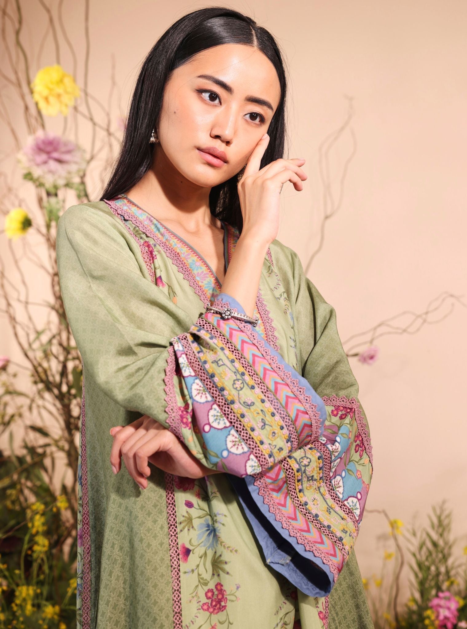 Yamini Printed Ombre Lawn Green Kurta Set