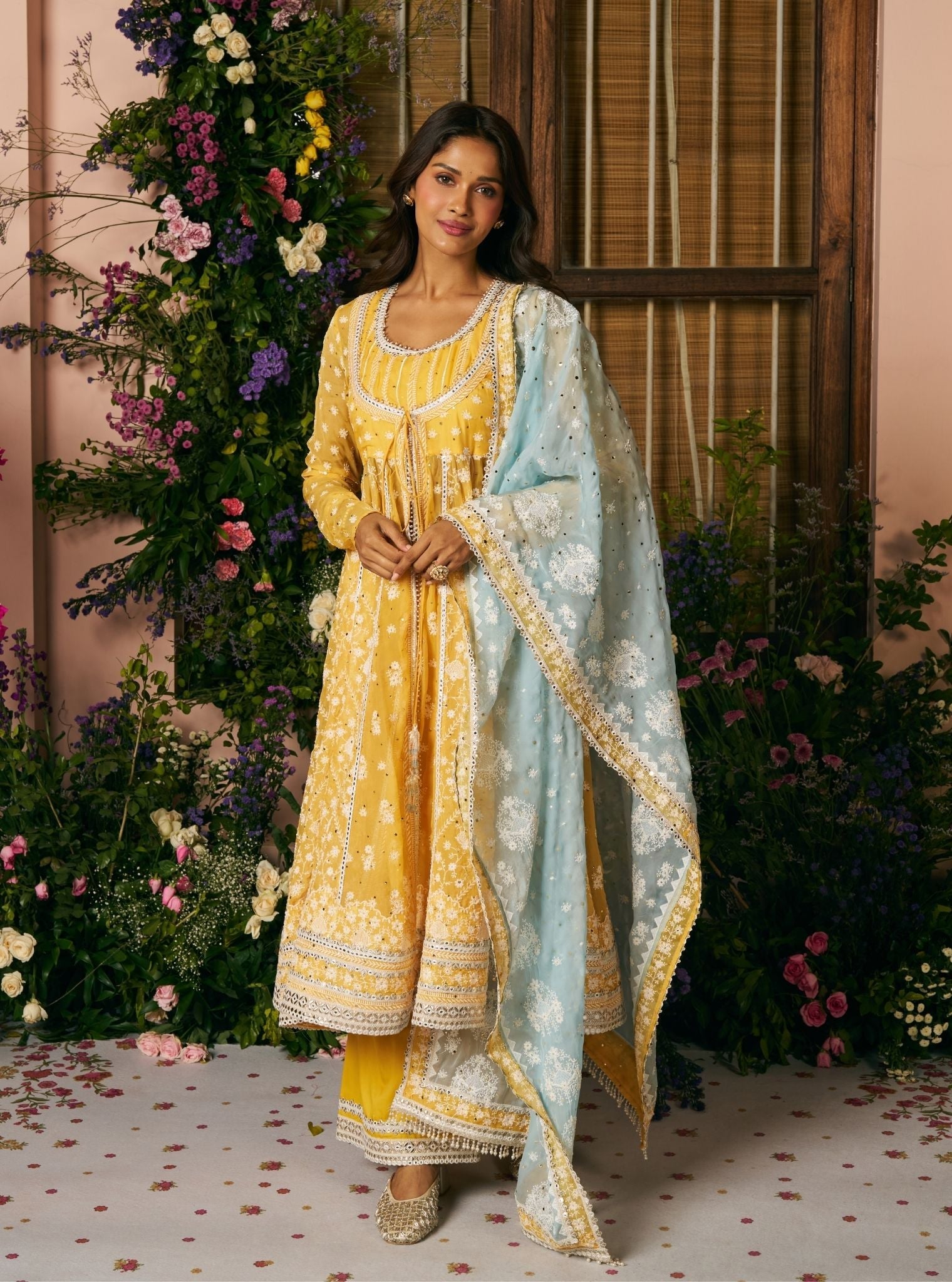 Afsana Organza Mustard Anarkali Set