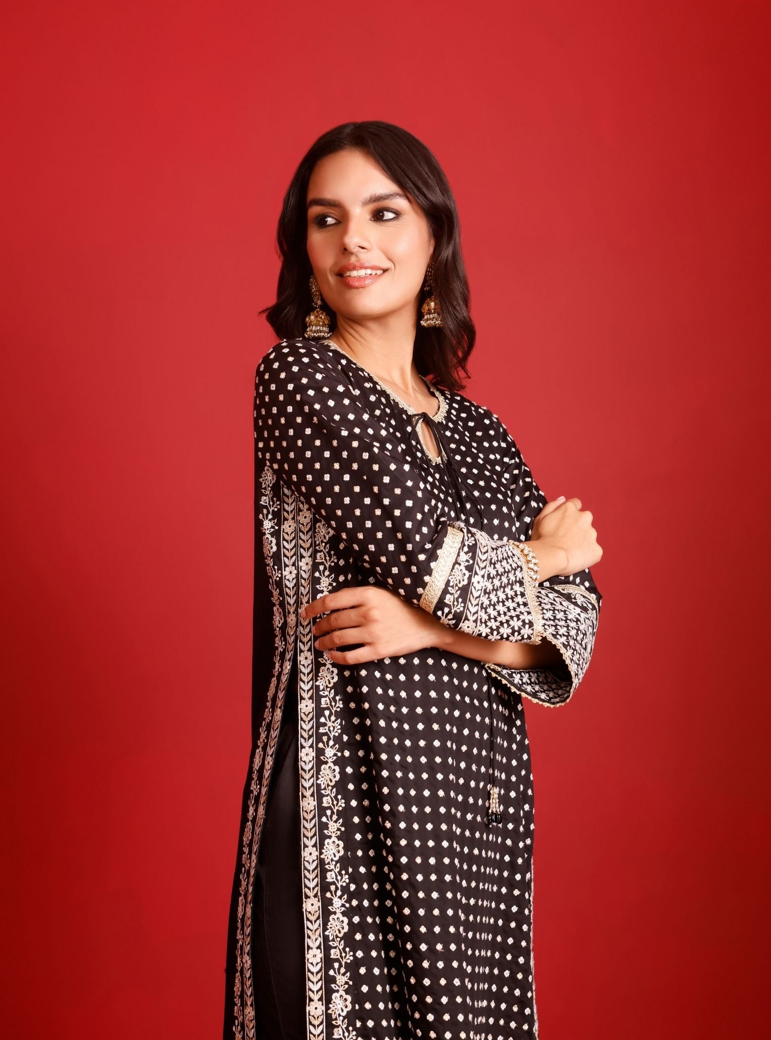 Reya Pima Satin Black Kurta Set