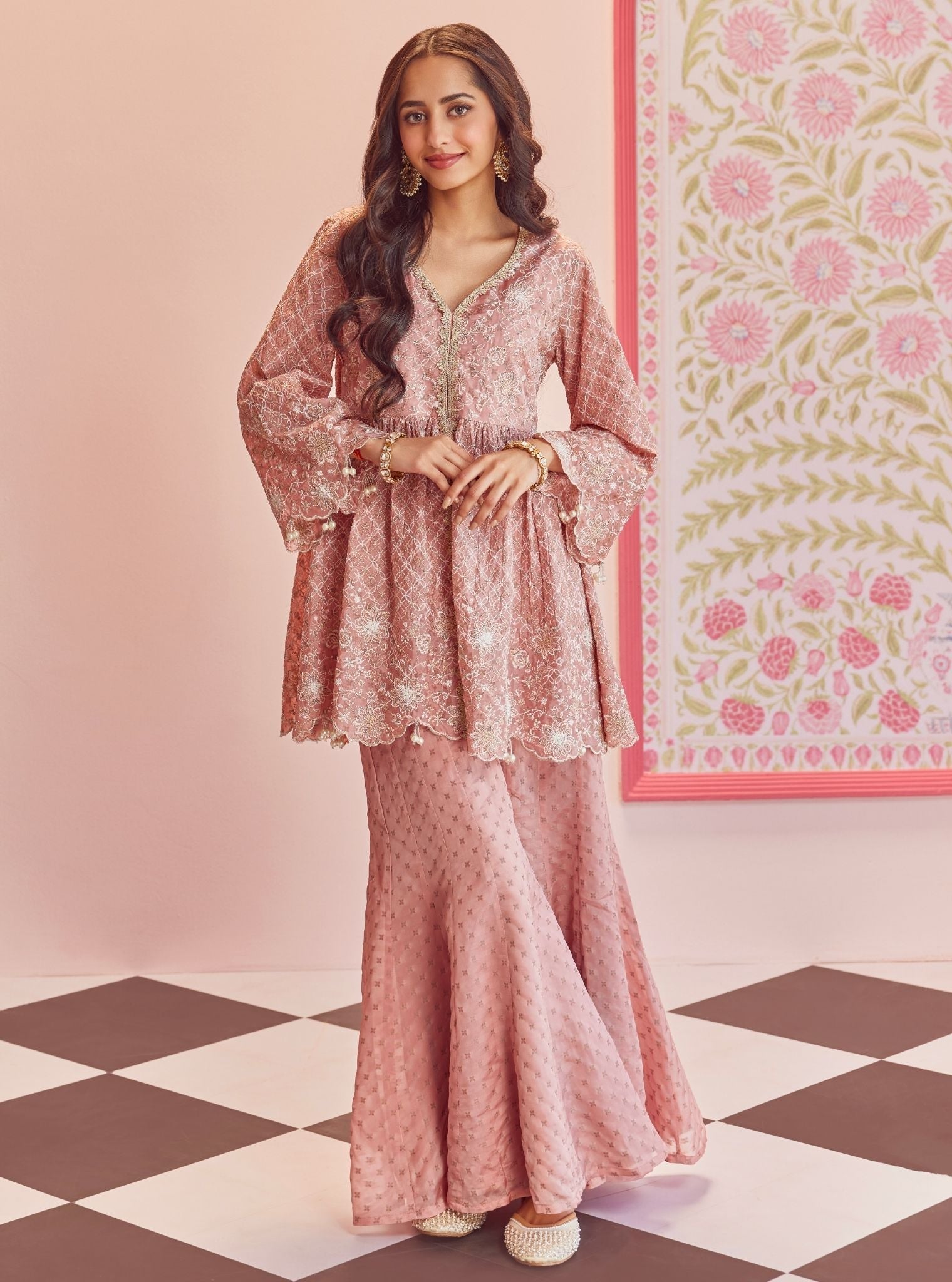 Ghunghroo Banarsi Pink Top Set