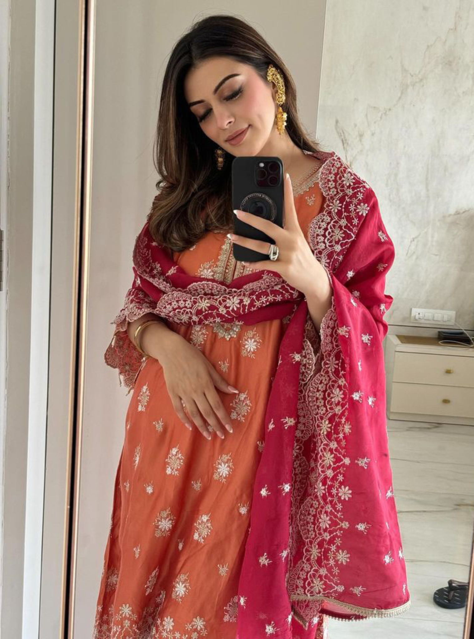 Kangna Bemberg Satin Burnt Orange Kurta Set