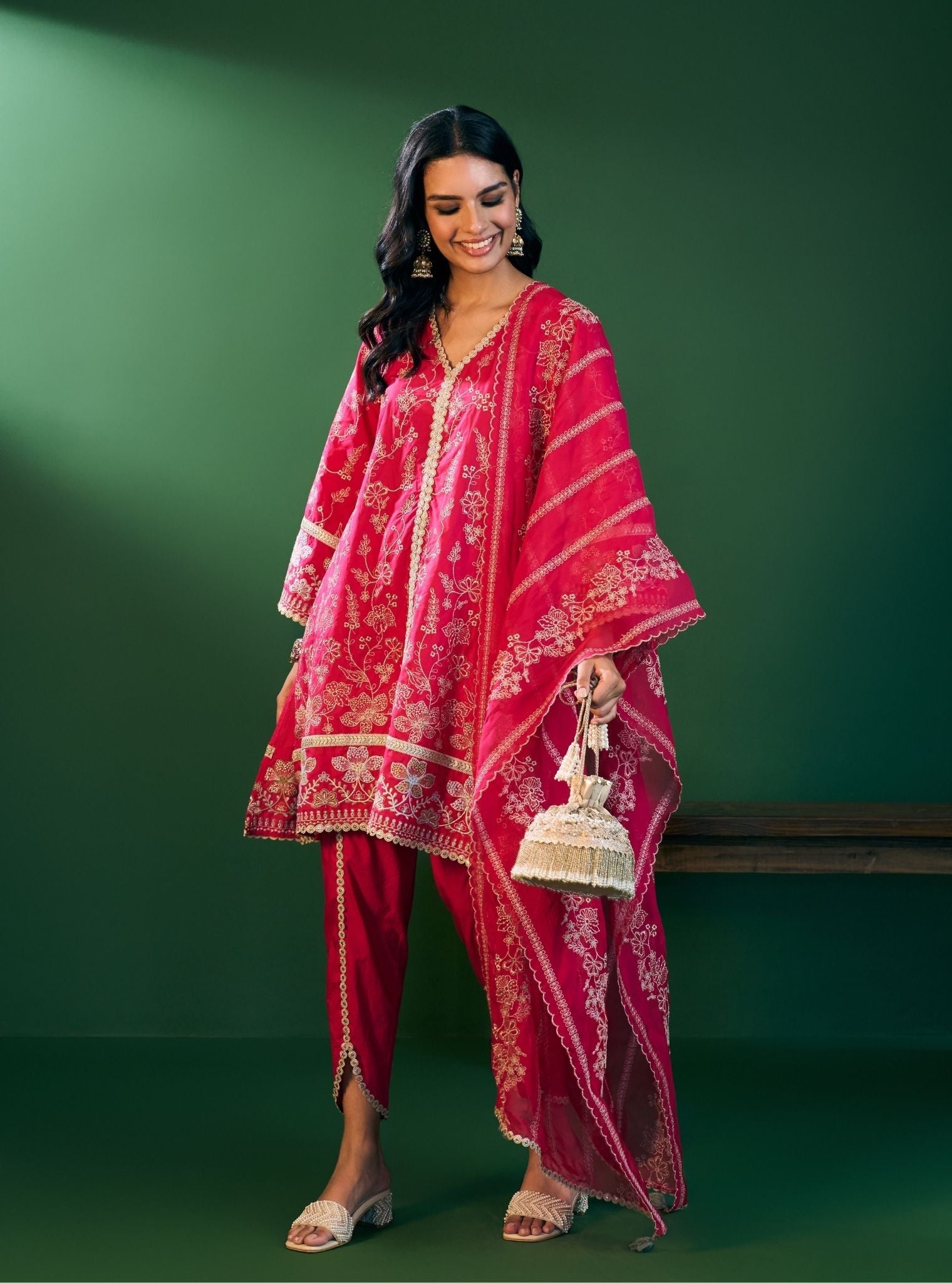 Rina Supima Cotton Fuchsia Kurta with Fuchsia Dhoti Pant Set