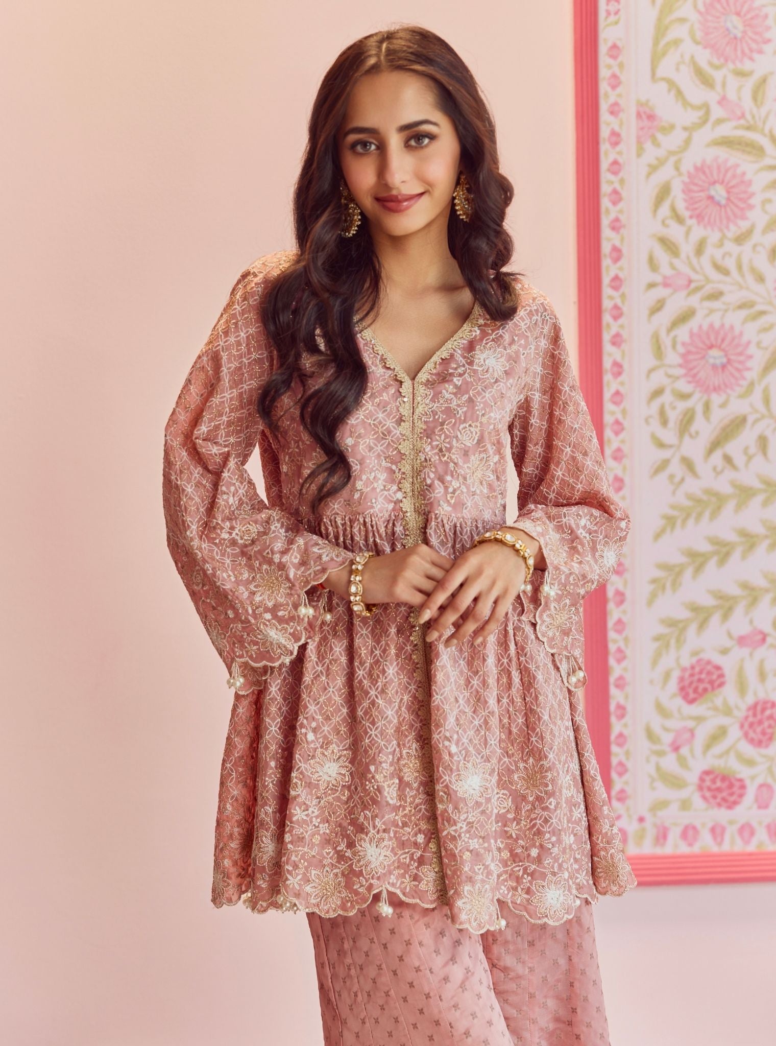 Ghunghroo Banarsi Pink Top Set