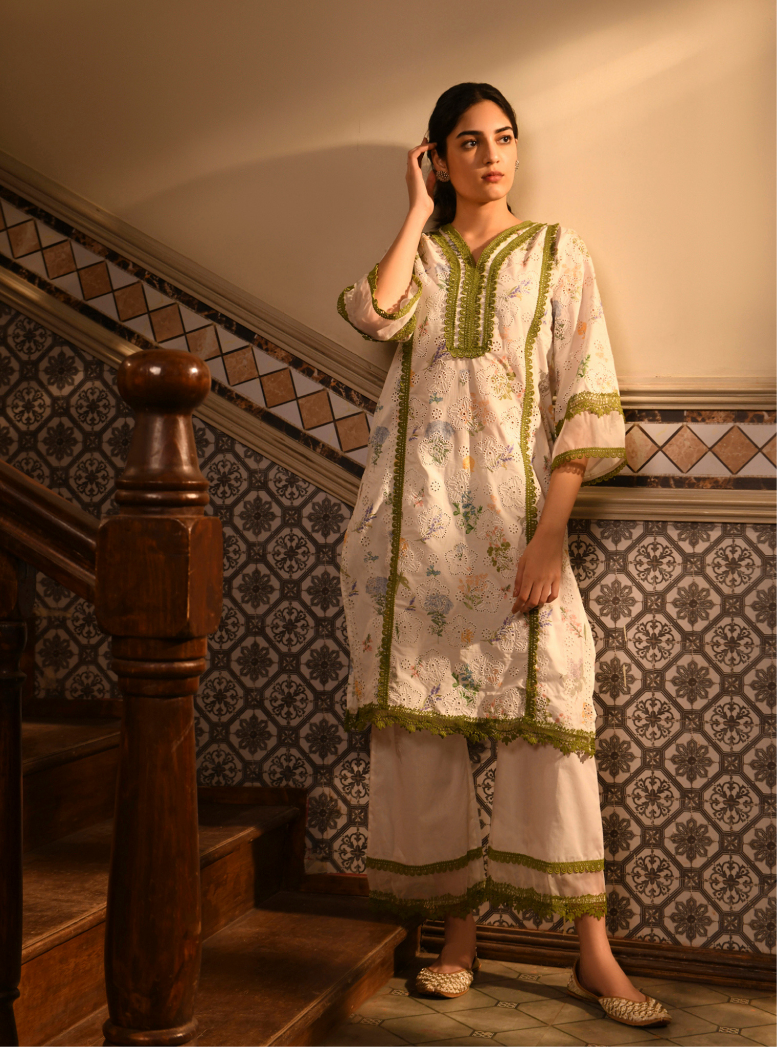 Binita Supima Cotton Printed White Kurta Set
