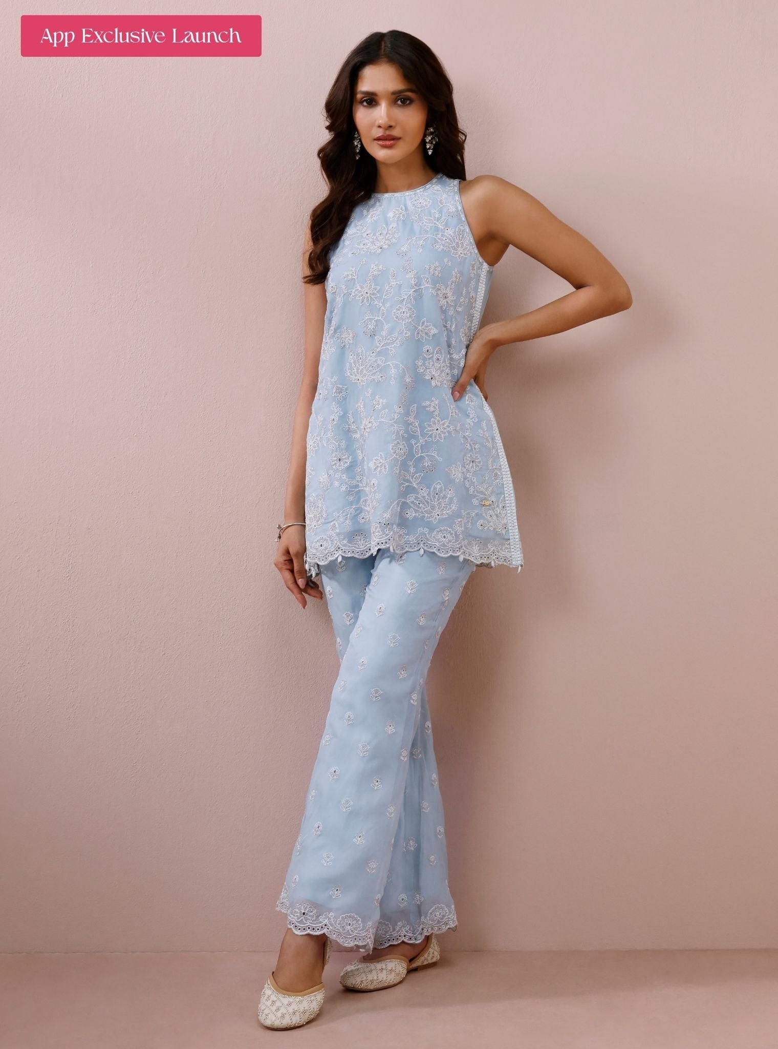 Alouette Organza Light Blue Co-Ord Set
