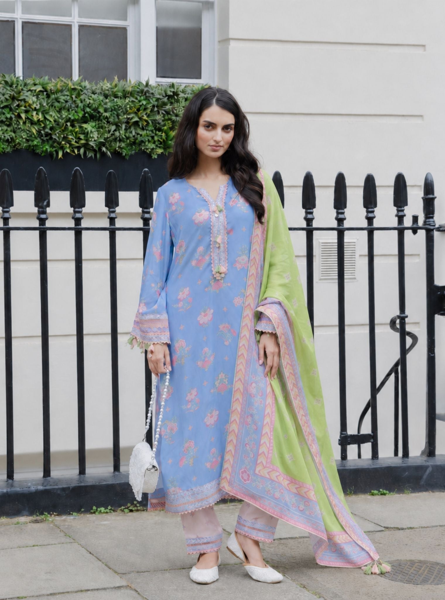 Sehar Lawn Printed Steel Blue Kurta Set