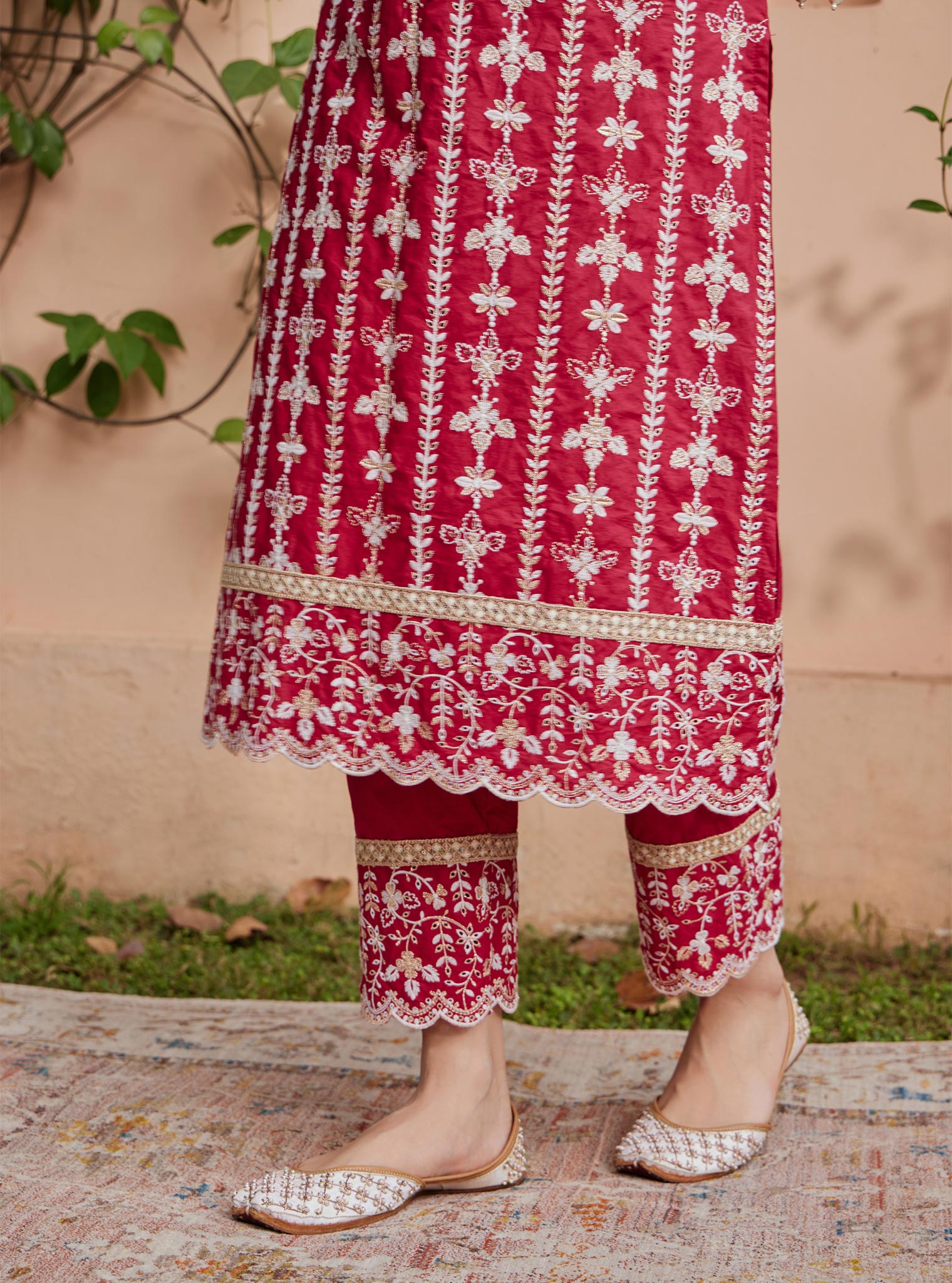 Mulmul Supima Cotton Purvayi Red Pant