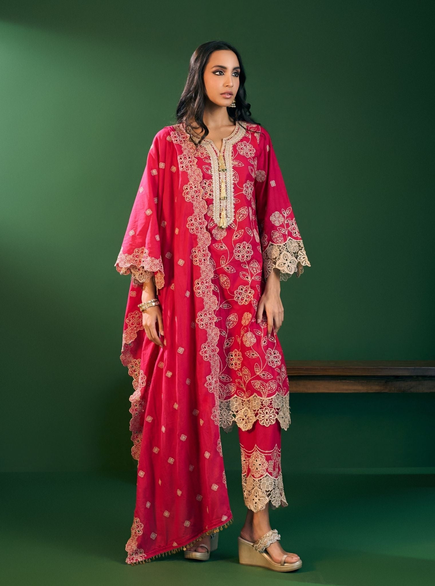 Arisha Supima Cotton Fuschia Kurta Set