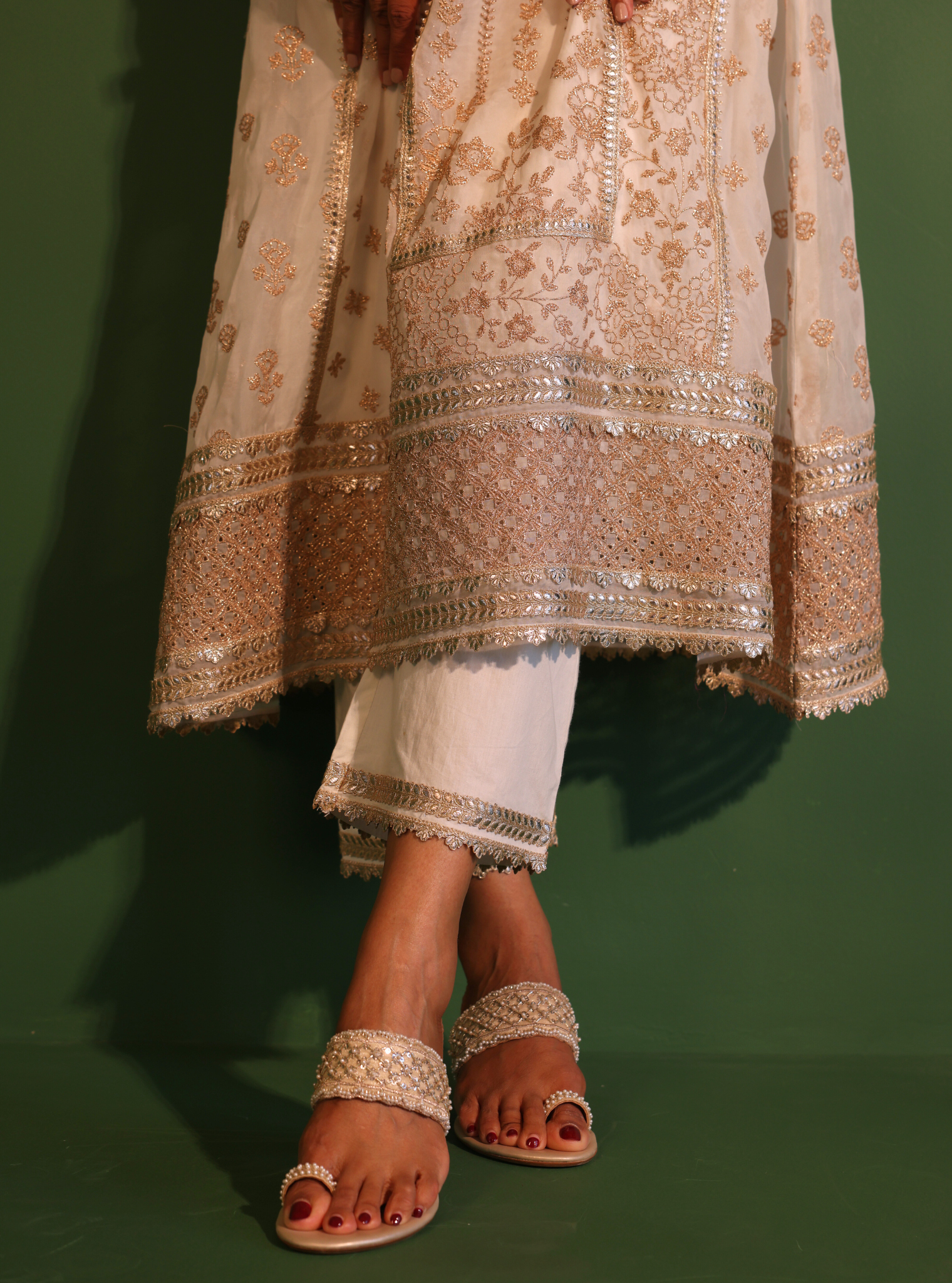 Katha Organza Off White Anarkali Kurta Set