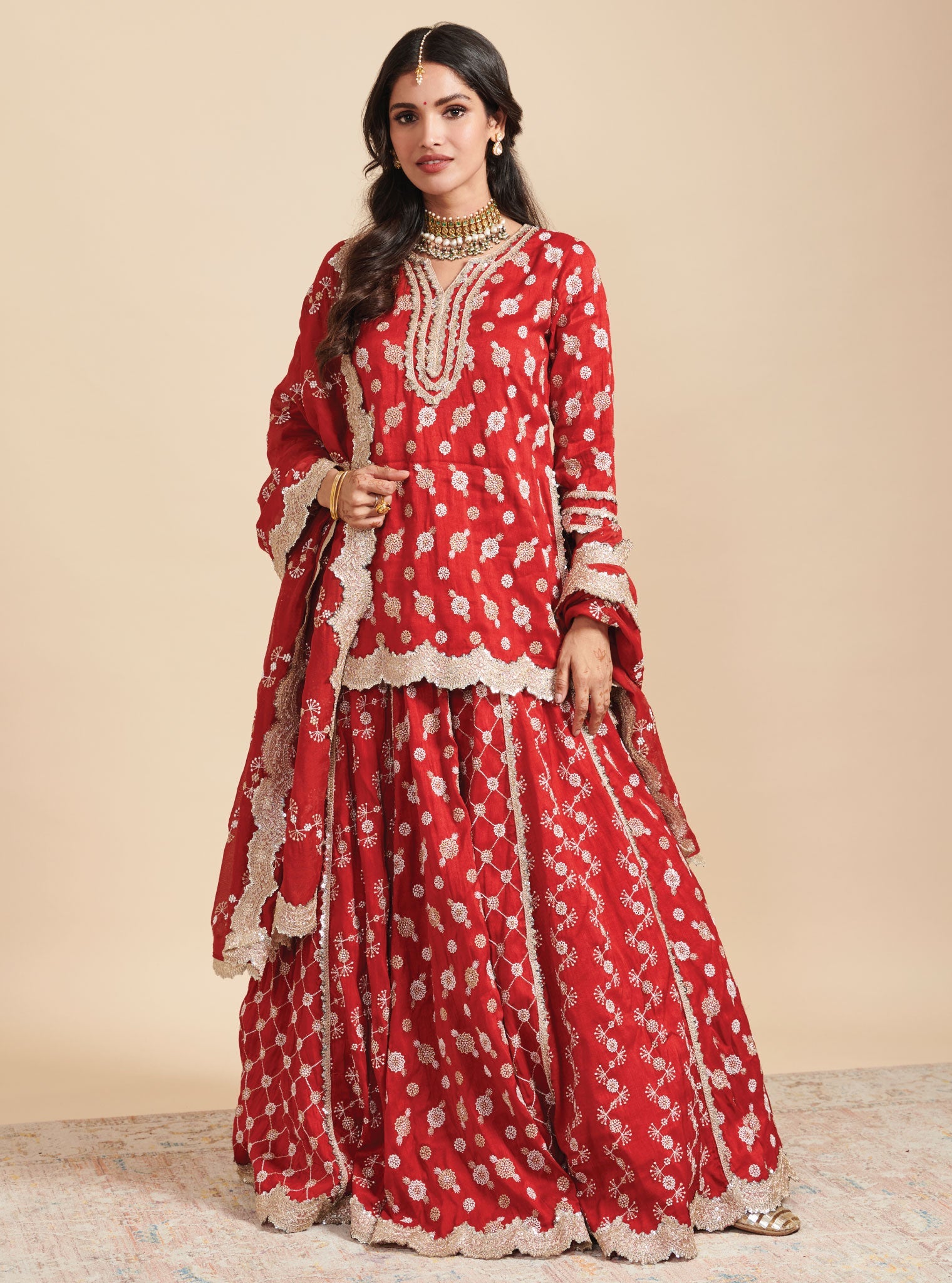 Surkh Silk Red Kurta with Lehenga Set