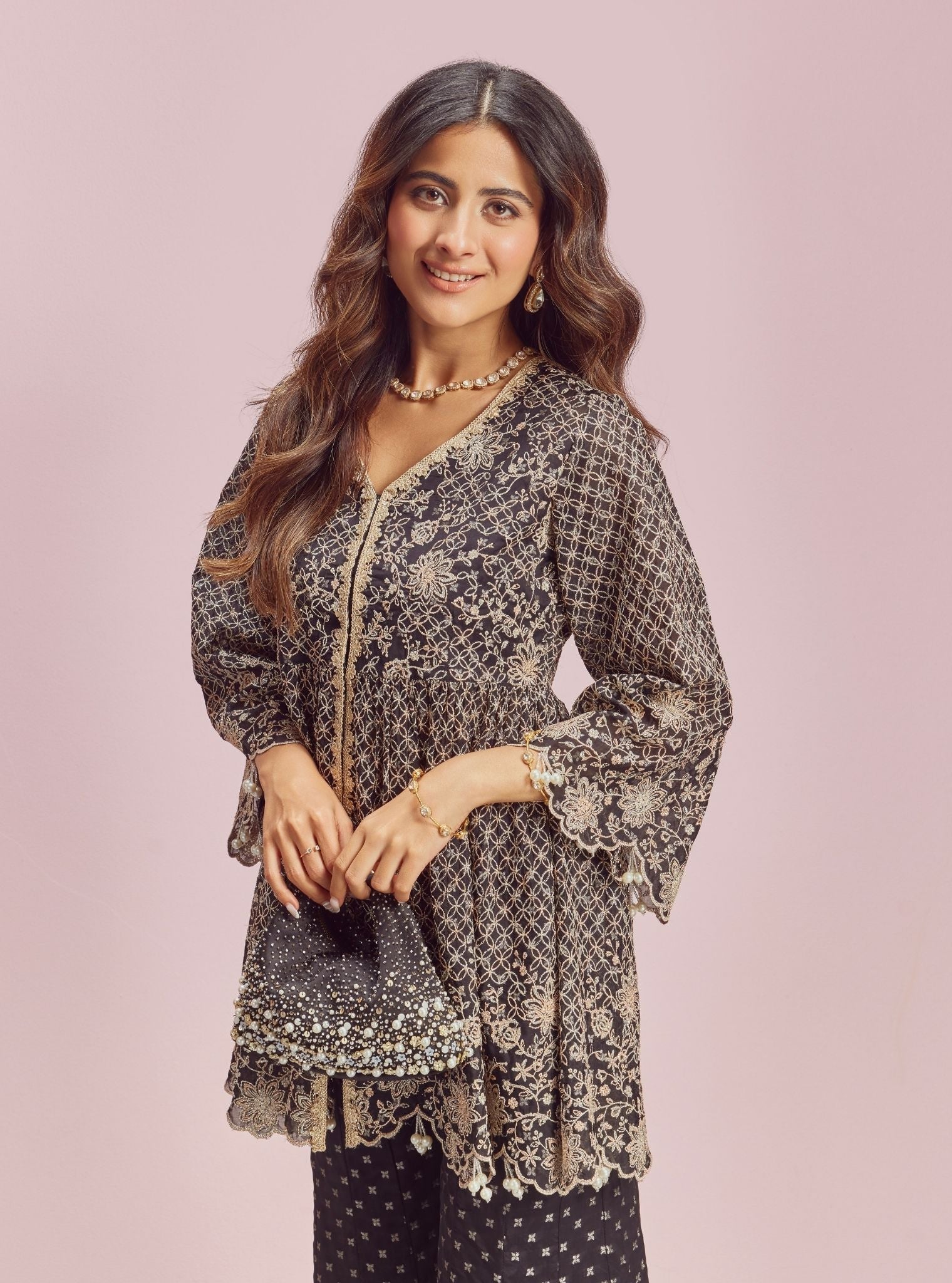 Ghunghroo Banarsi Black Top Set